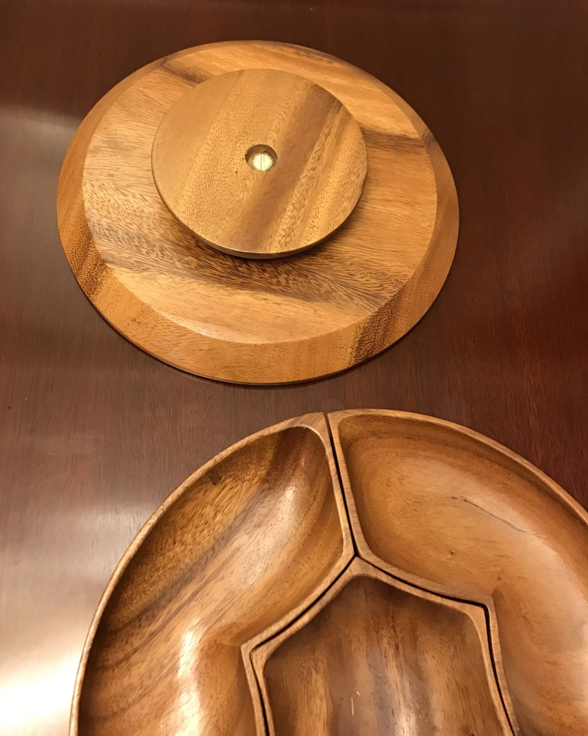 Vintage Wood Condiment tray, Solid Wood, Lazy Susan Matching condiment