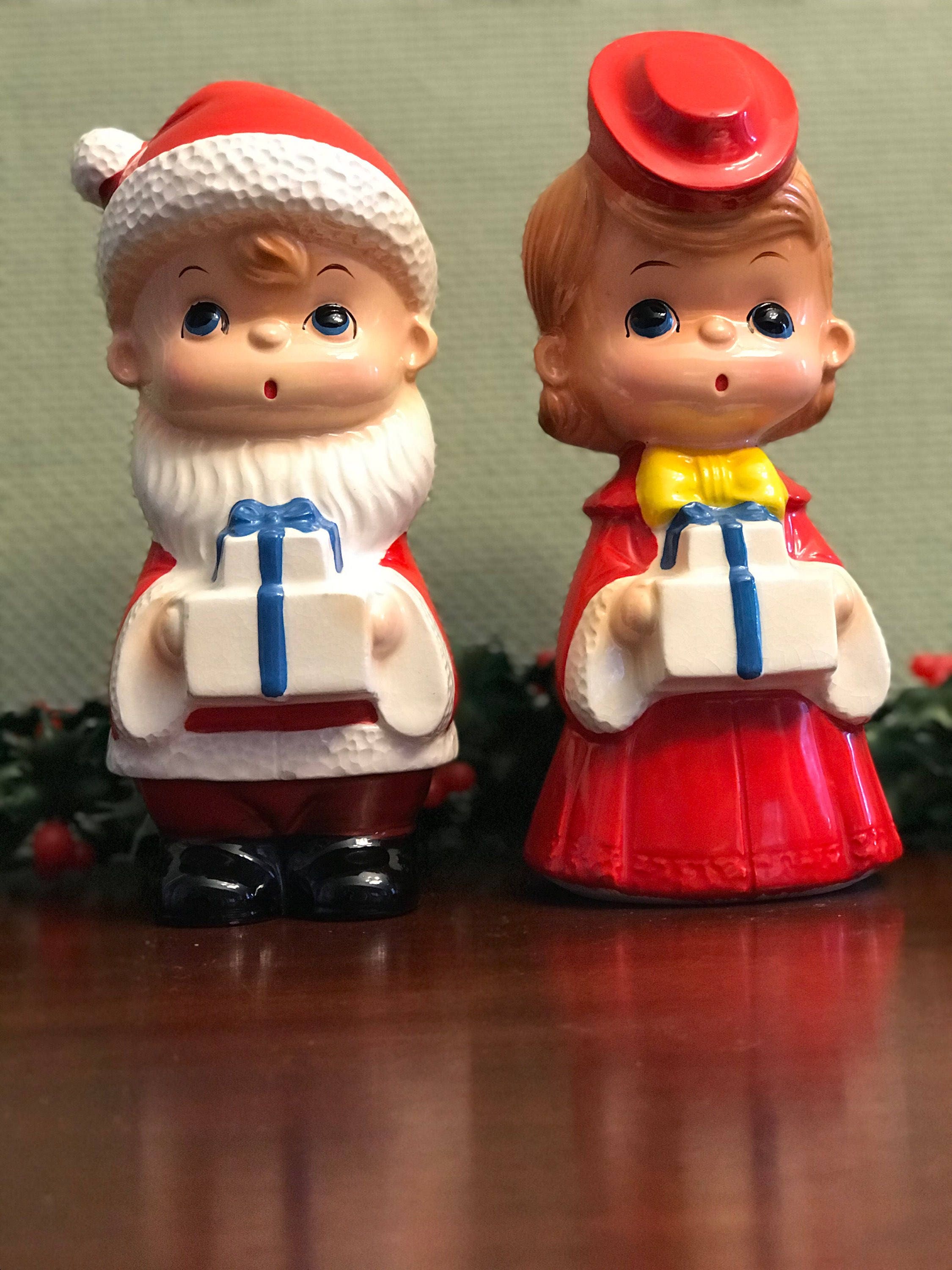 Vintage Christmas Figurines, Little Boy and Girl figurines with gifts ...