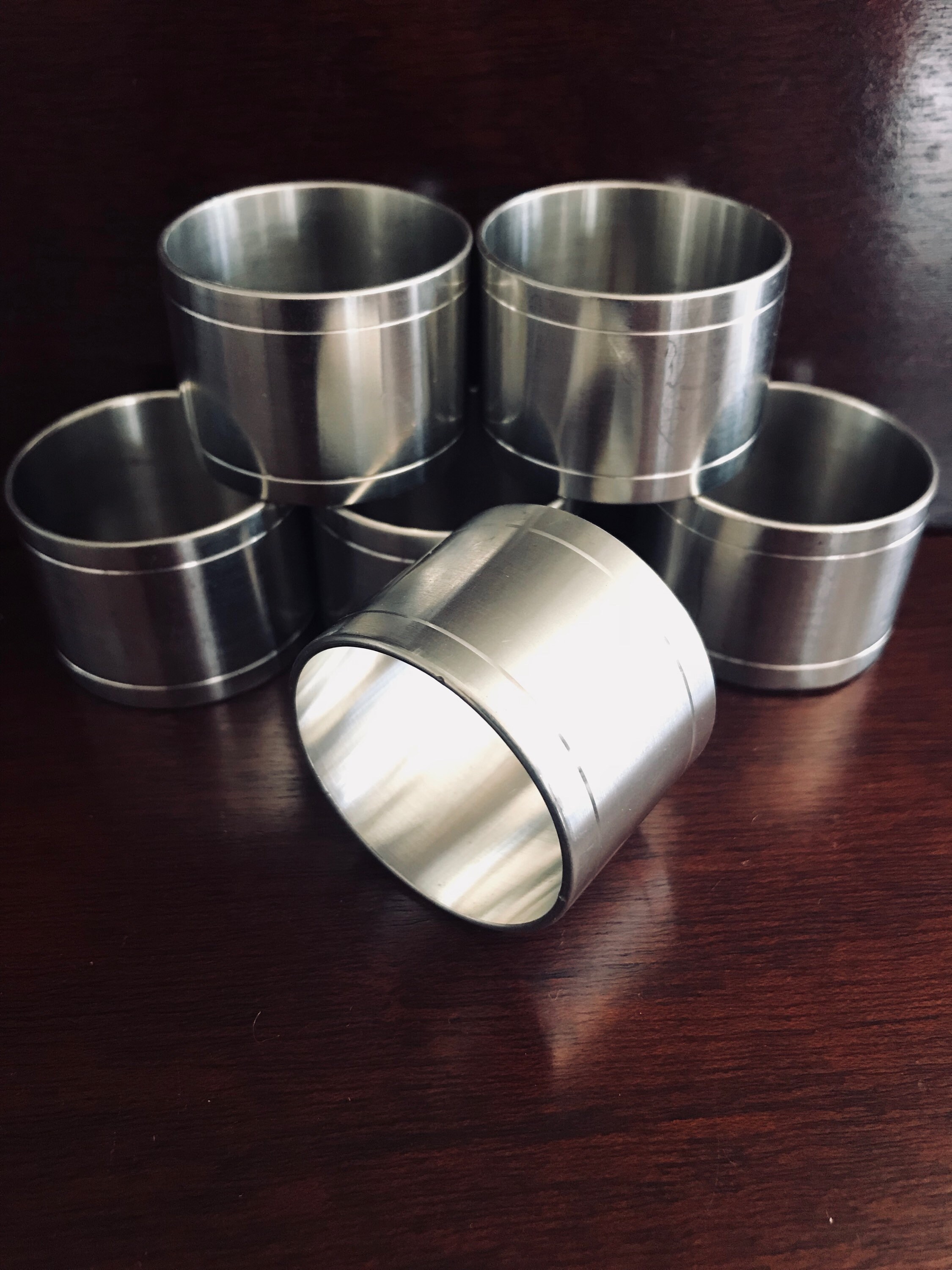 Vintage Pewter Napkin Rings, 6 piece set, Royal Selangor 