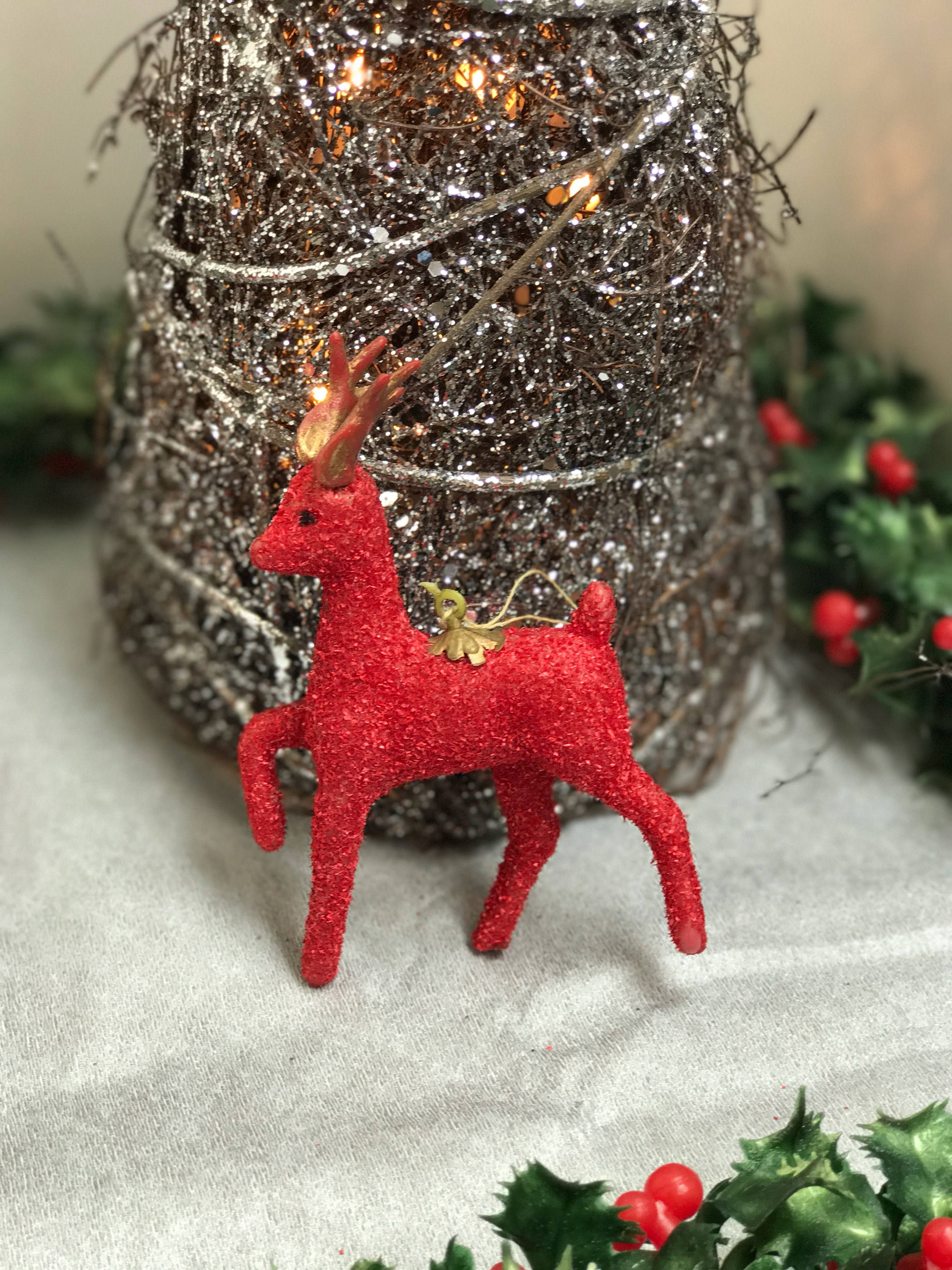 Download Vintage flocked Red Reindeer ornaments, Red reindeer ...