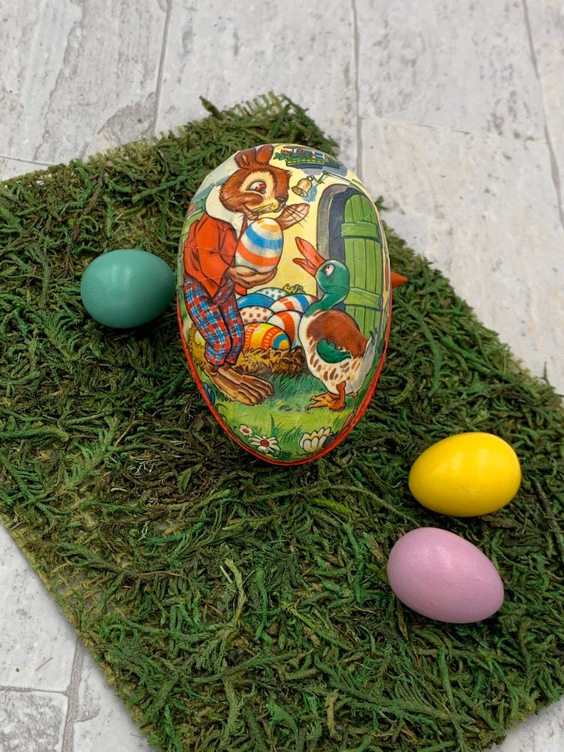 Vintage Paper Mache Easter Egg Box Easter Bunny Candy Etsy