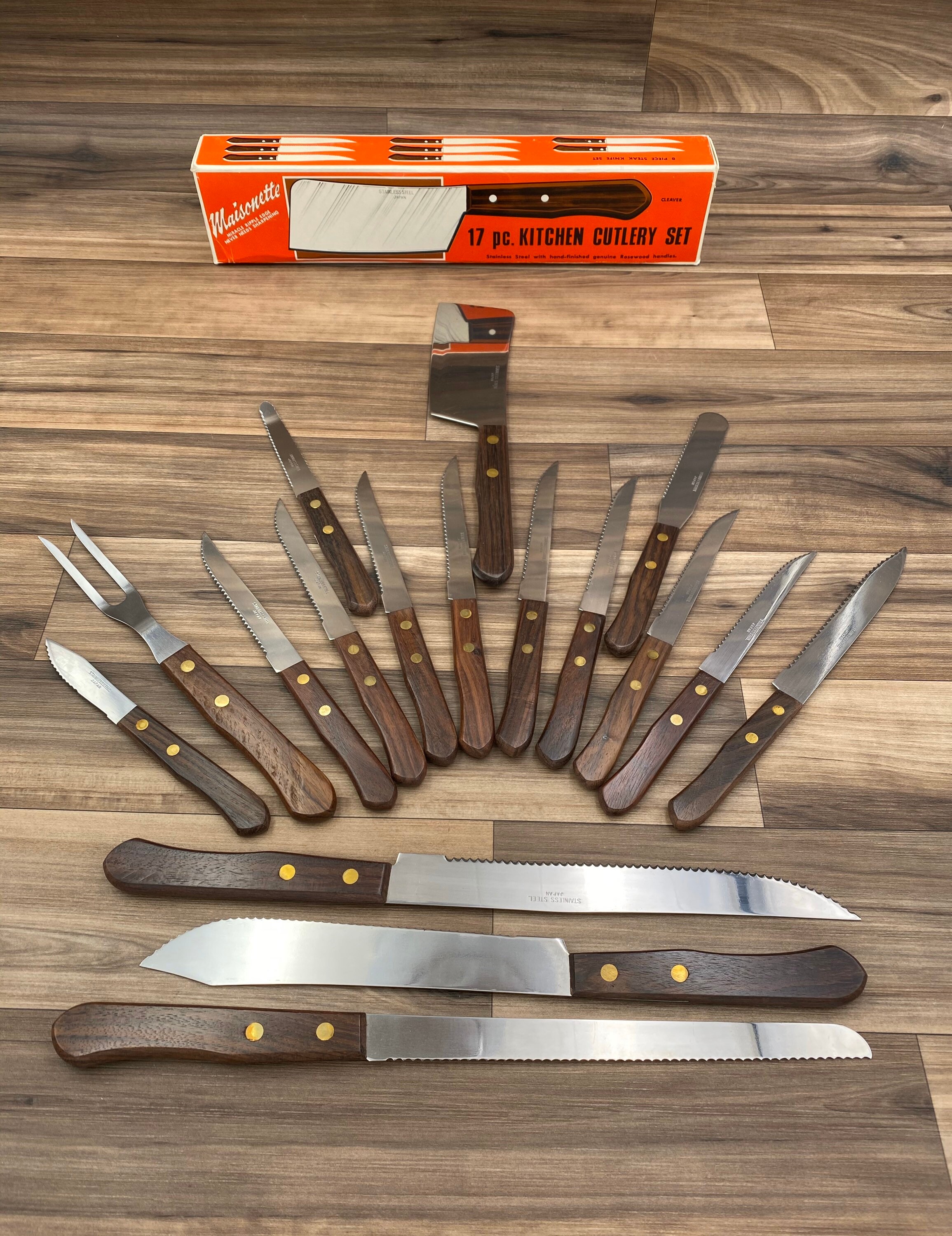 Vintage Kitchen Knife Set National Silver Co 17 piece Stainless Cutlery