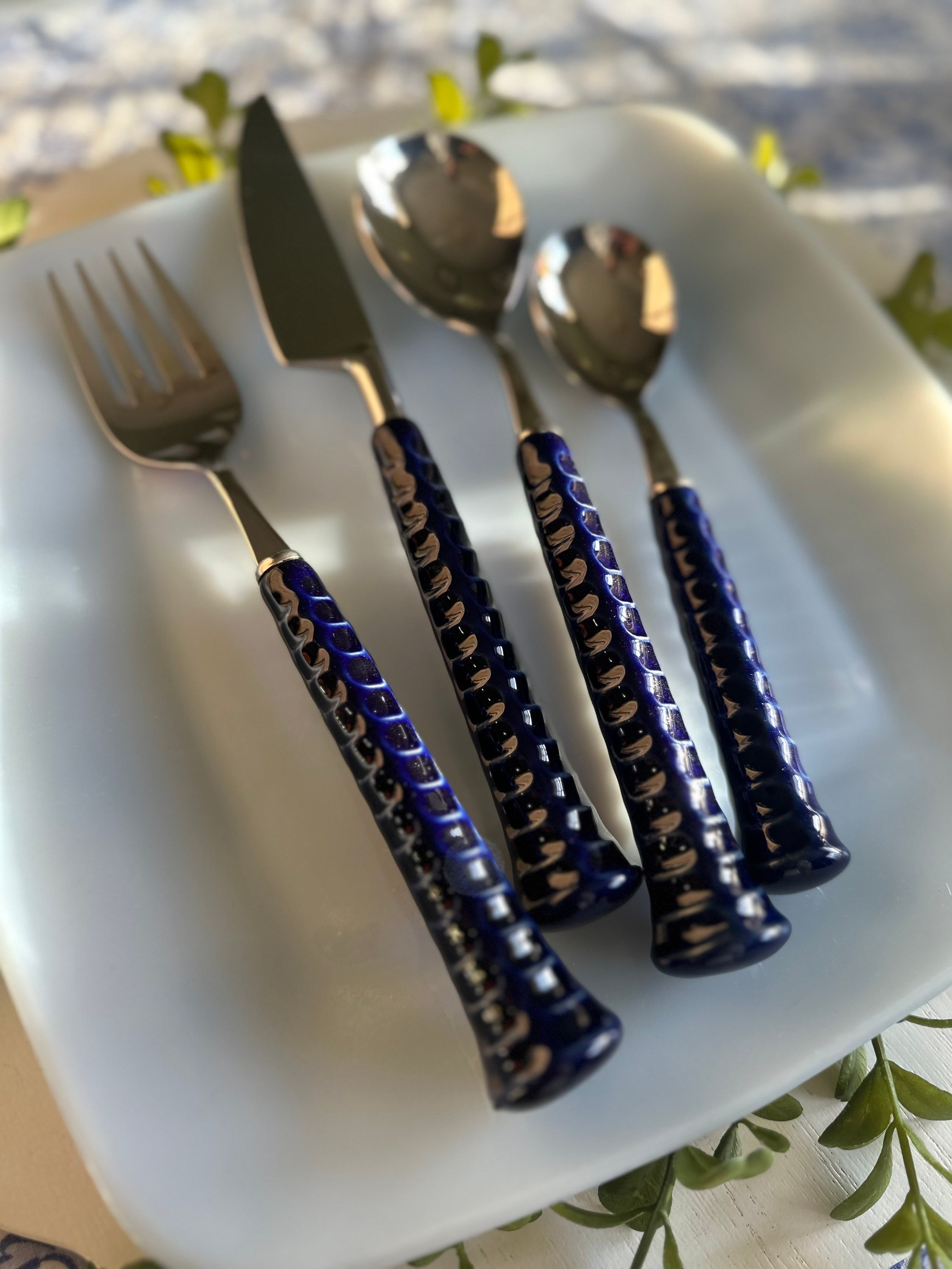 Mid Century Flatware set, RARE Noritake Primastone Cobalt Blue Vintage