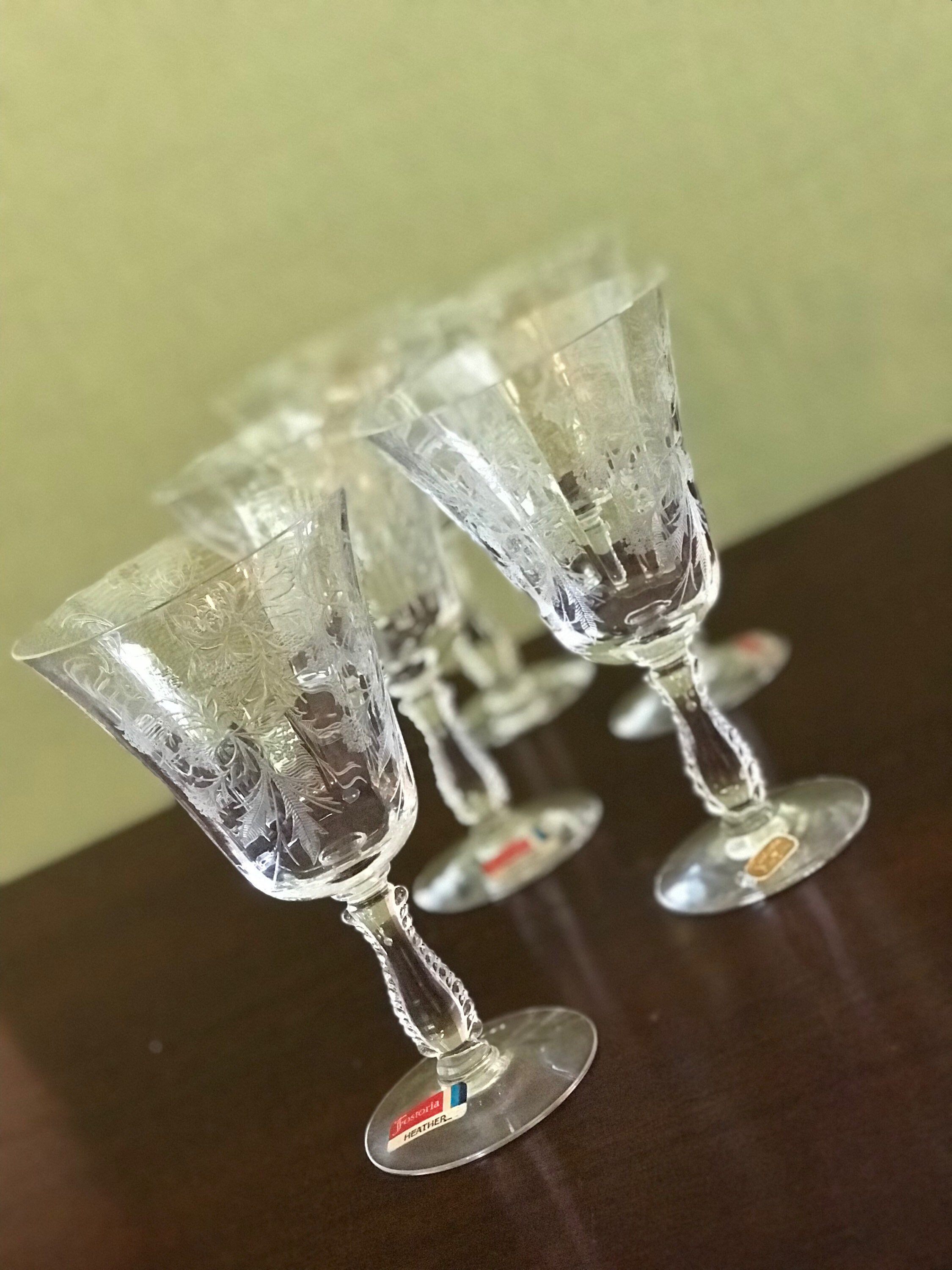 Fostoria Heather Goblets, Glass Low Water Goblets, Crystal Water Goblets, Vintage drink ware