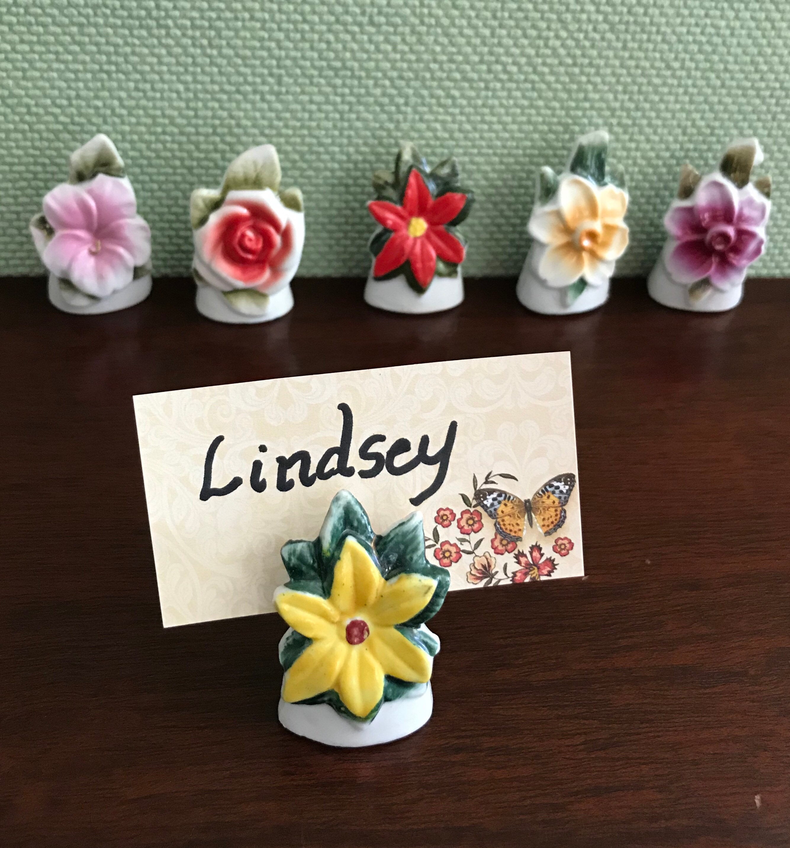 Vintage Flower Placecard holders, Decorative porcelain Placecard