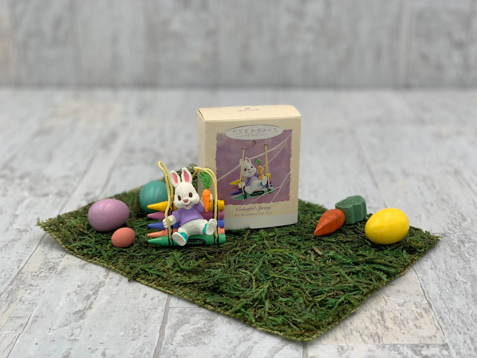 Vintage Colorful Spring Hallmark Easter Ornament, Easter Bunny on