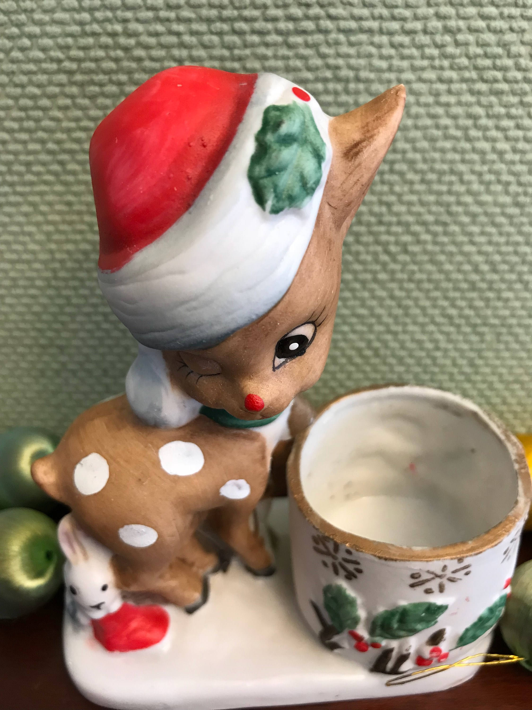 Vintage Little Reindeer Candle holder, Jasco Christmas Figurine, Hand