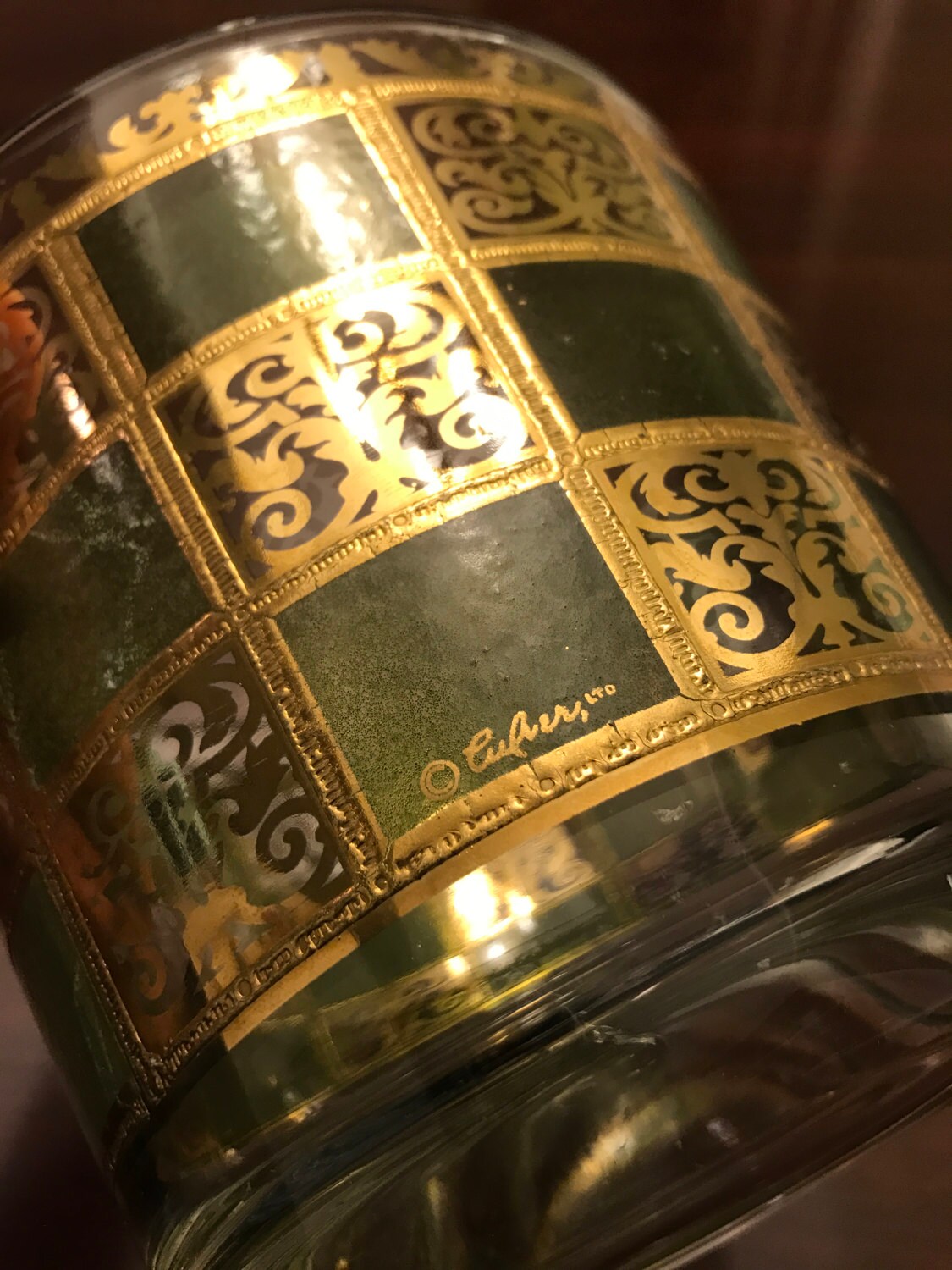 Culver Glass Ice Bucket by Culver, Gold Hollywood Regency Ice Bucket