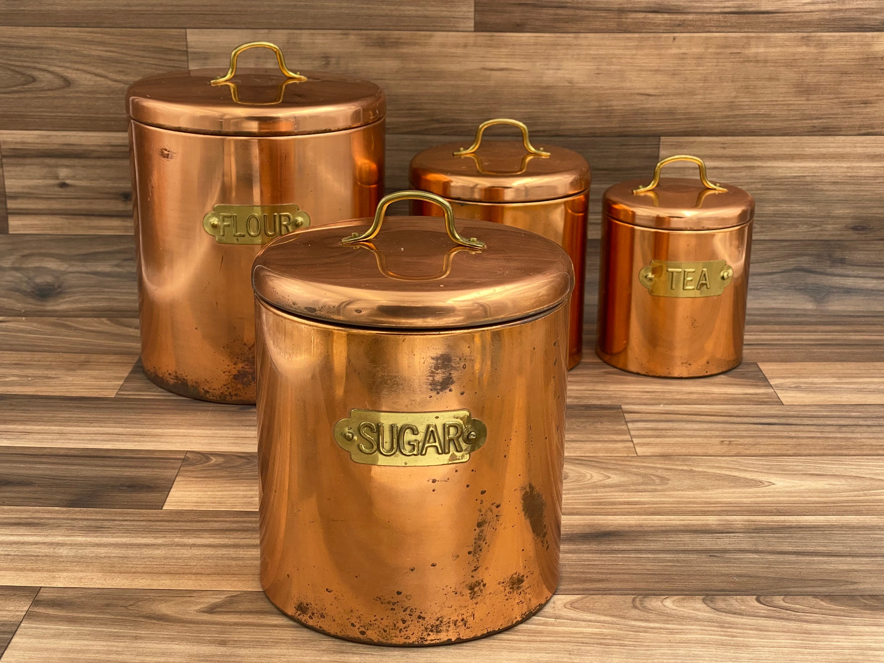 Vintage Copper Canister Set Nesting Canisters Kitschy Kitchen Cabin 
