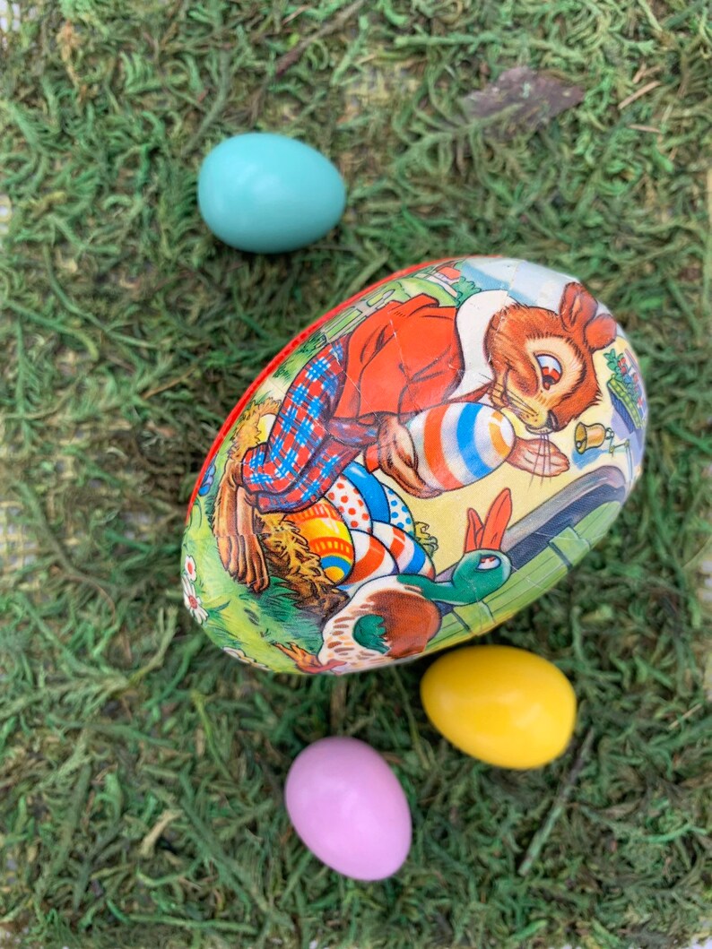 Vintage Paper Mache Easter Egg Box Easter Bunny Candy Etsy