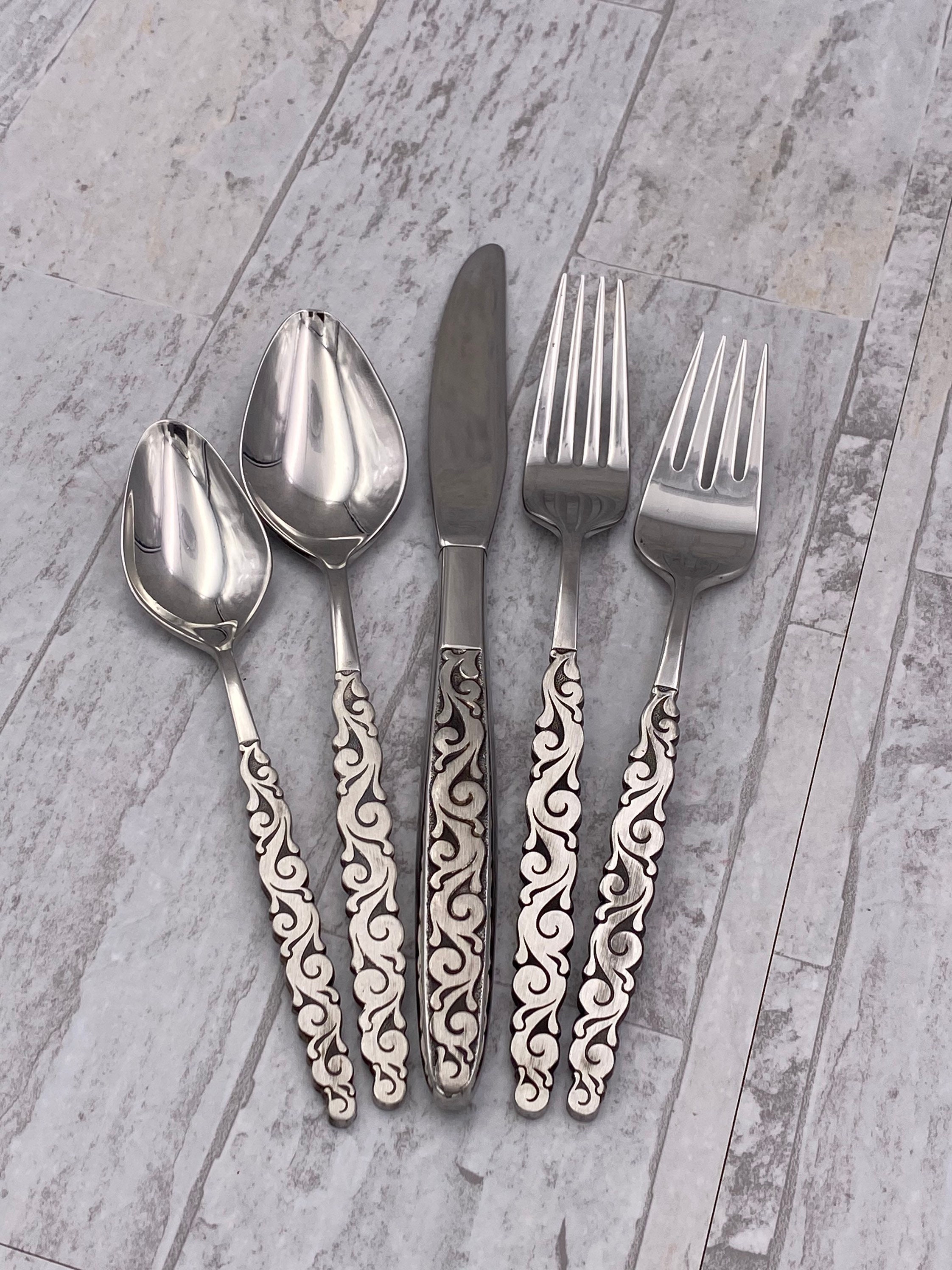 Vintage Flatware Set, MCM Florentine Scroll Stainless Silverware Set ...