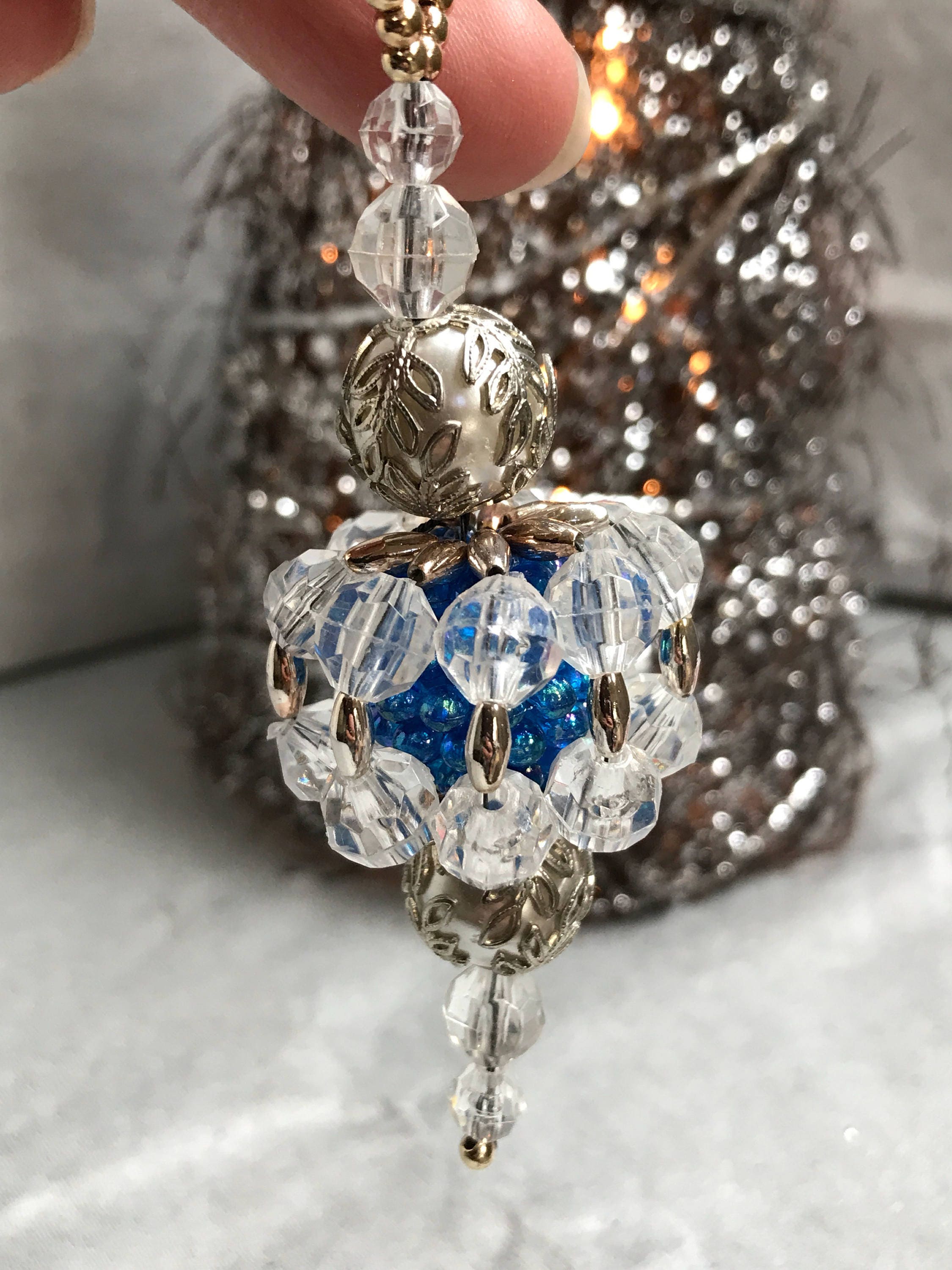 Vintage Christmas Ornaments, Set of 2 1960s Beaded Christmas Ornaments