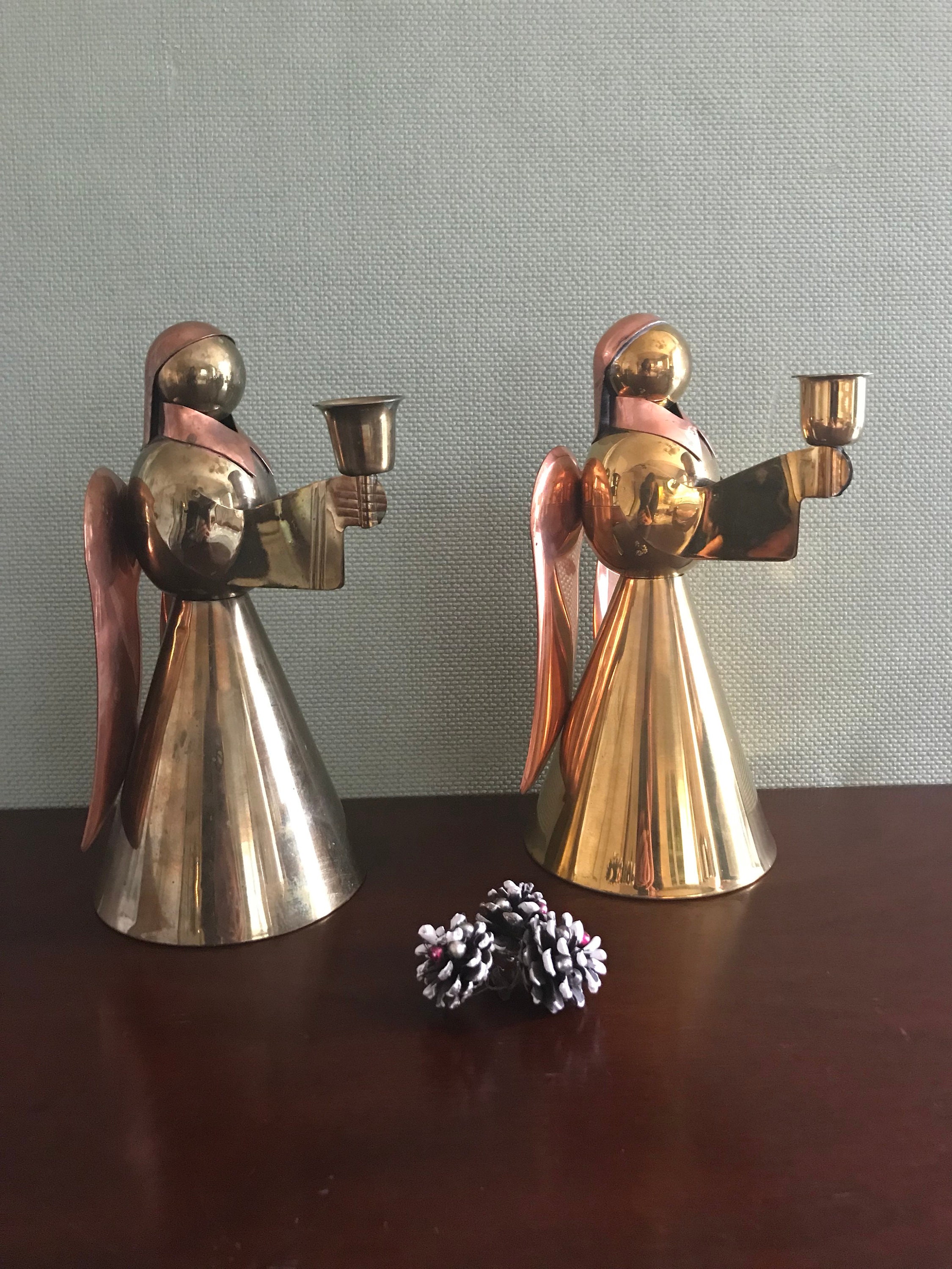 Brass Angel Candlestick holders Set of 2 Large Figural Angel Candle