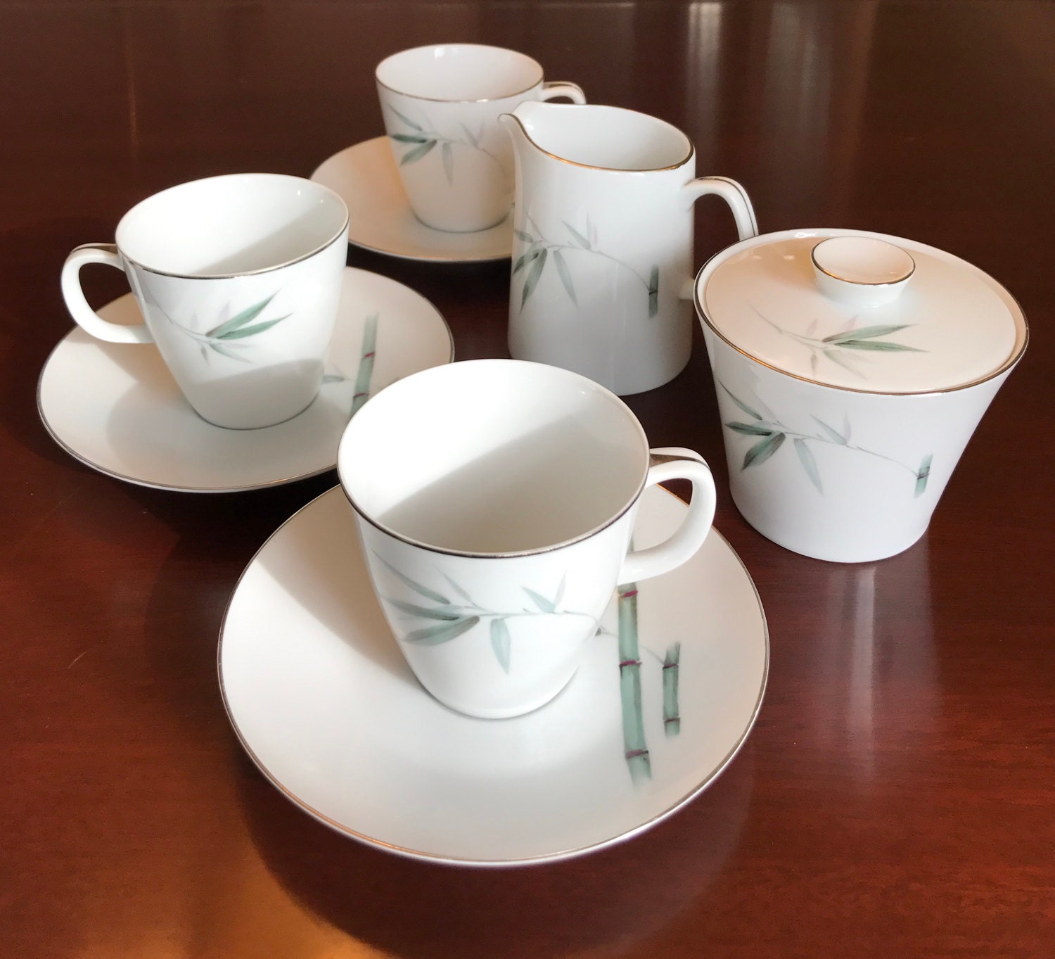 Vintage Tea Set Sango Bamboo Fine China, MidCentury Asian Fine China