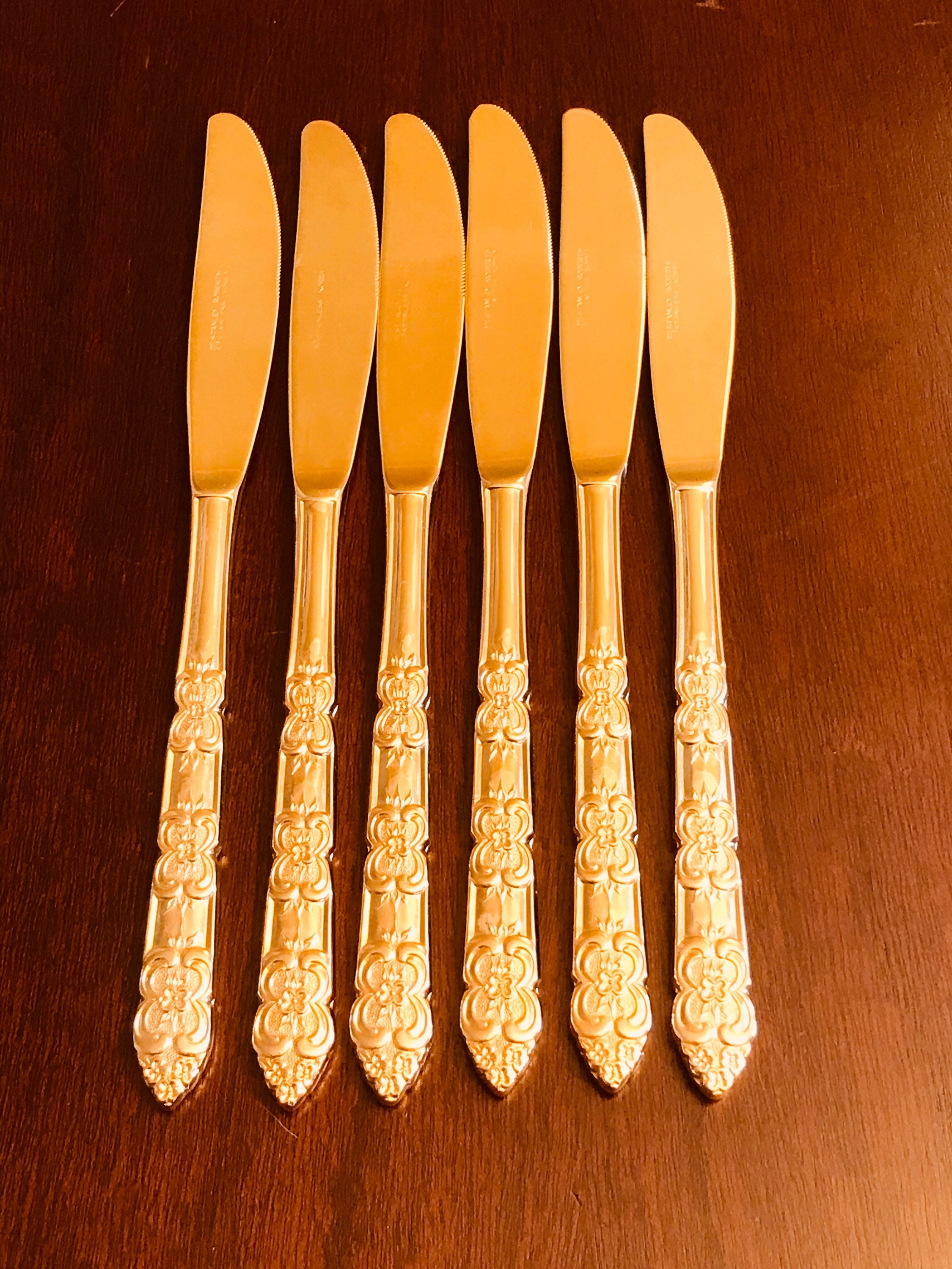 Vintage Golden Flatware, Gold Electroplate floral Flatware by Stanley
