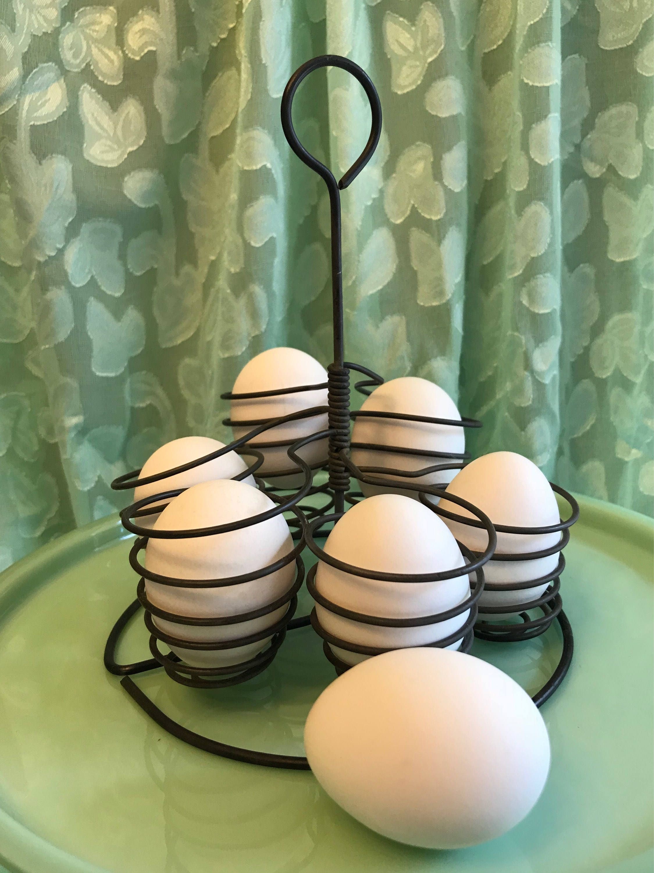 Vintage wire Egg Holder, Metal Egg Cup stand, Farmhouse egg stand