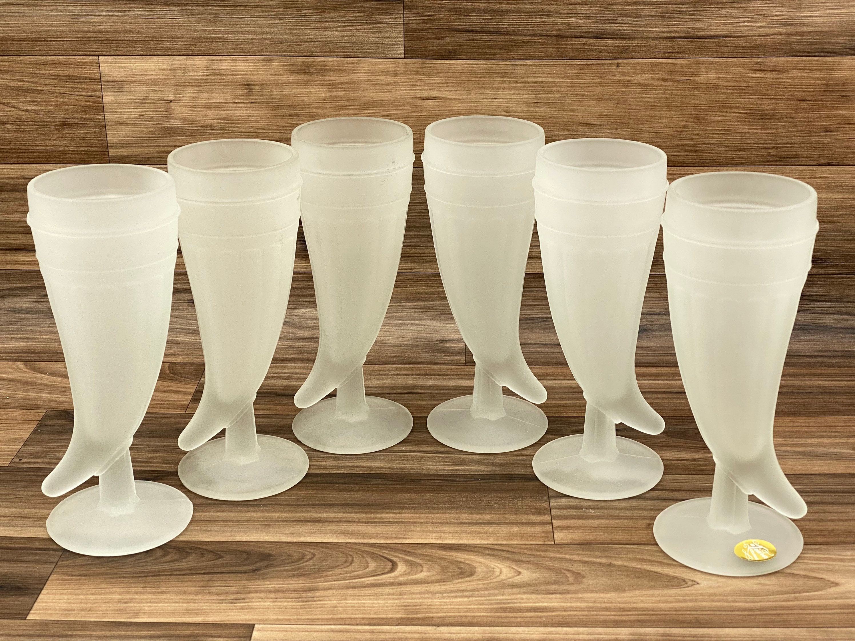 Vintage Powder Horn Glasses, Frosted Glass Horn Shaped by Tiara, Set Of