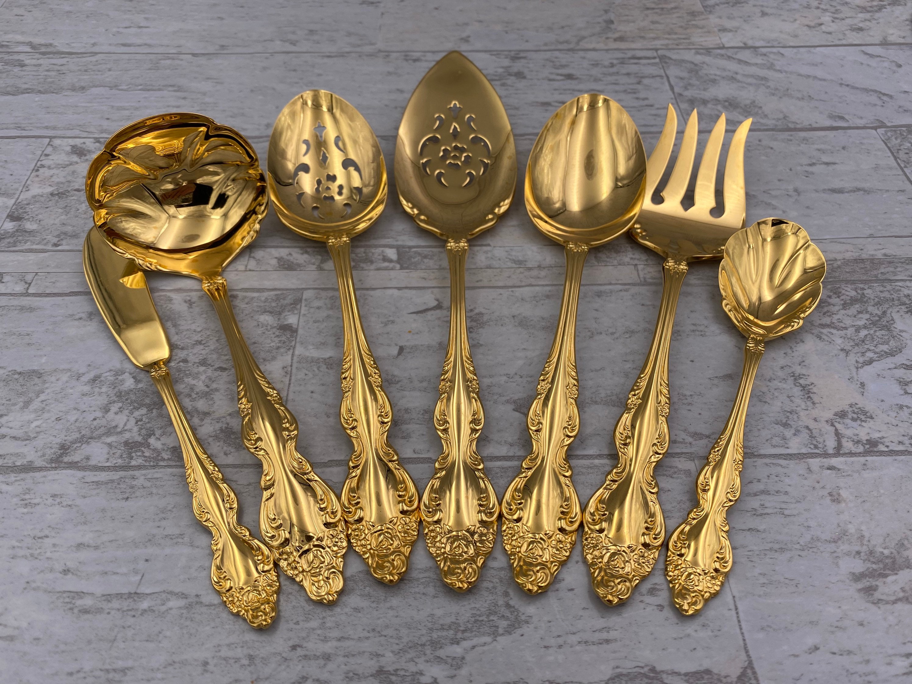 Vintage Gold Flatware set in Silverware chest, 1881 Rogers Golden