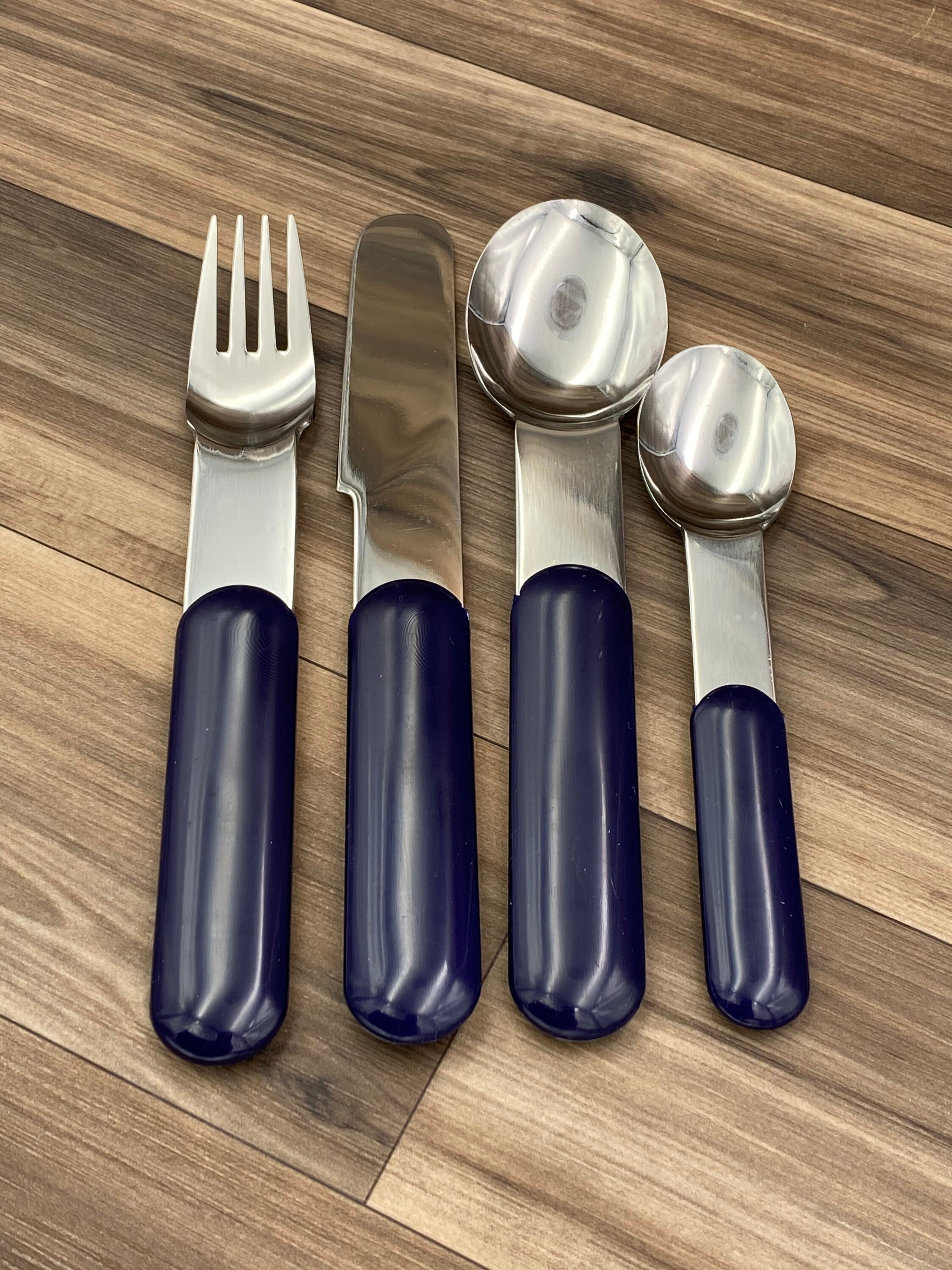 Vintage Flatware set Stainless Steel with Blue Plastic Handles Picnic