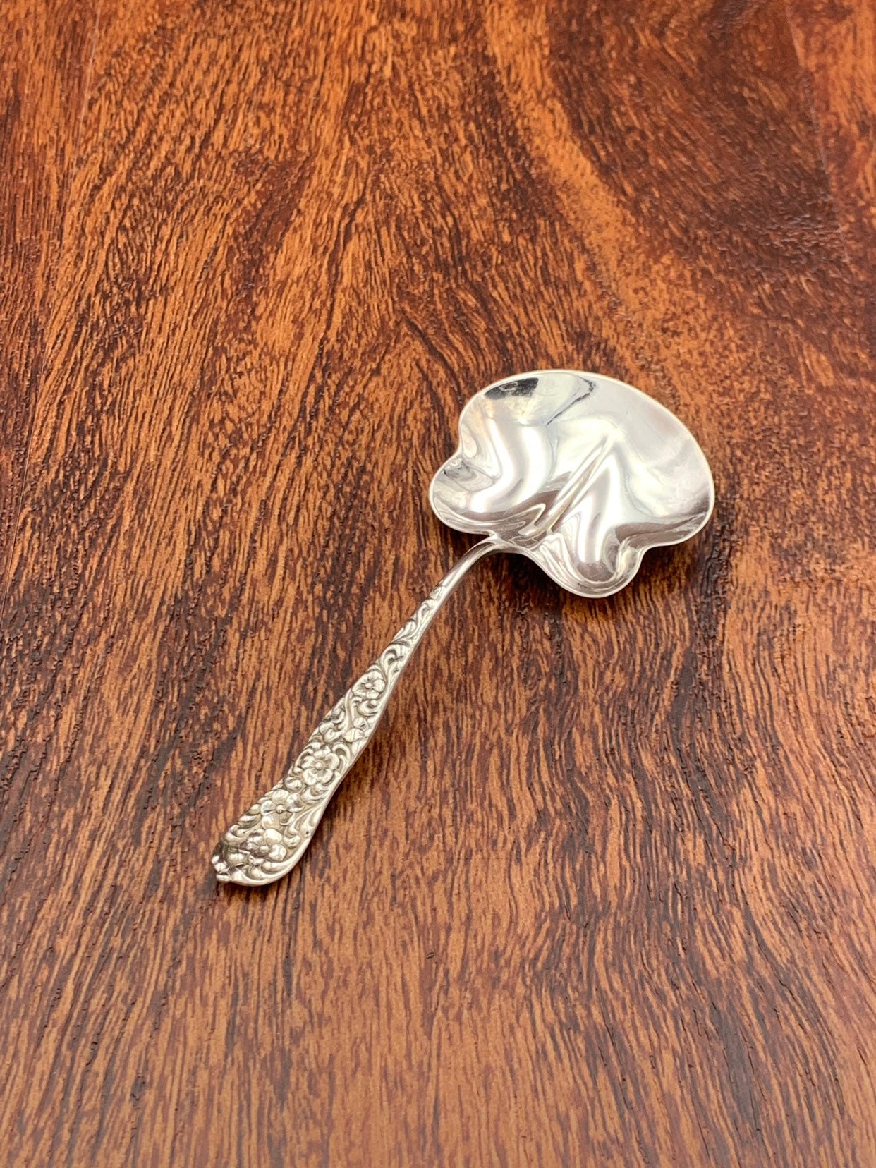 Antique Sterling Silver Bon Bon Spoon, 1888 ornate Floral handle