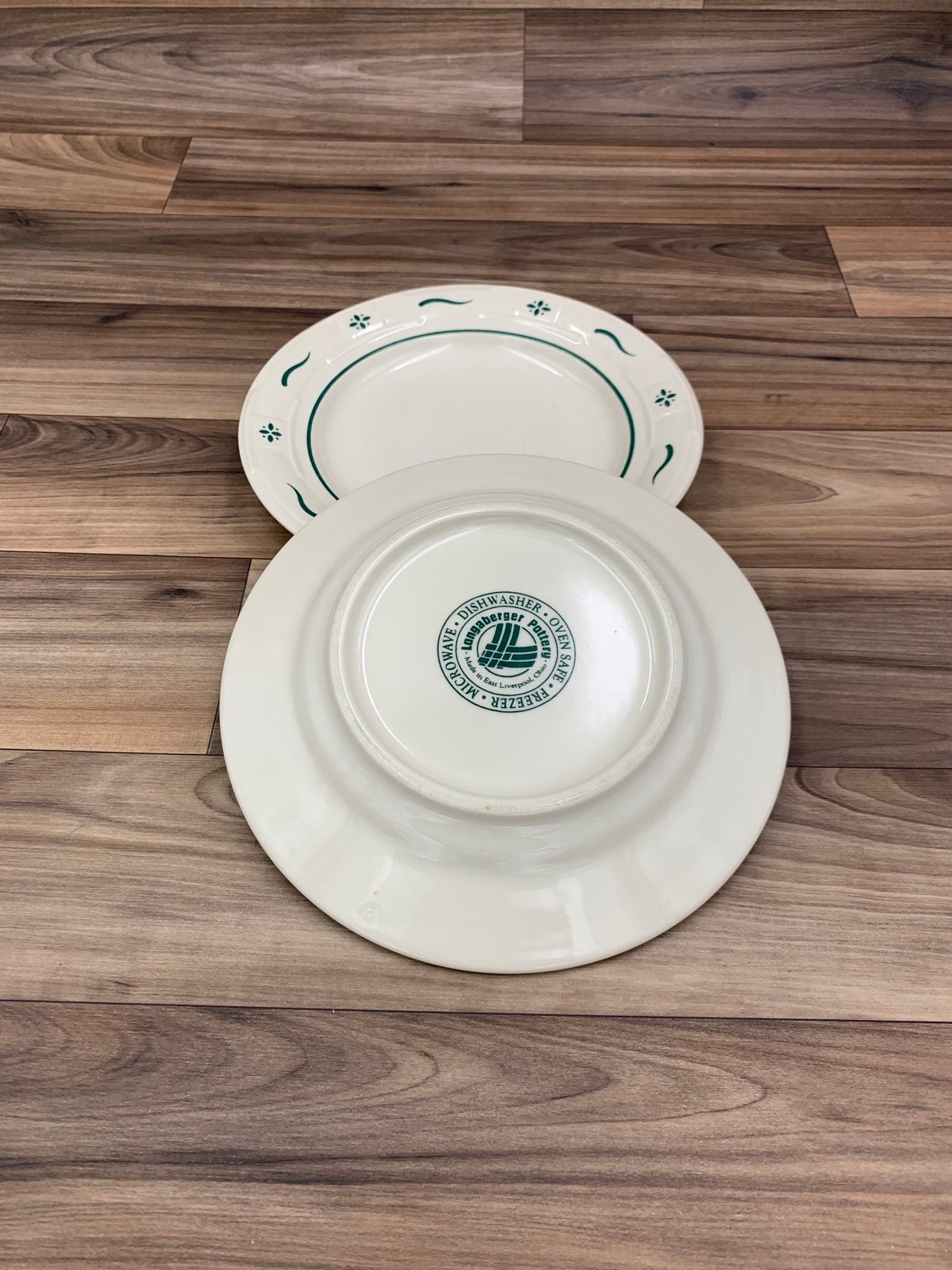 Vintage Longaberger Pottery Plates Woven traditions Heritage Green Set