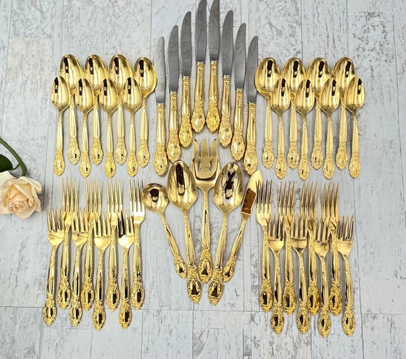 Vintage Silverware Set Oneida Community Golden Country Lane Ballad Flatware Service for 8 with silverware chest, Wedding Gift