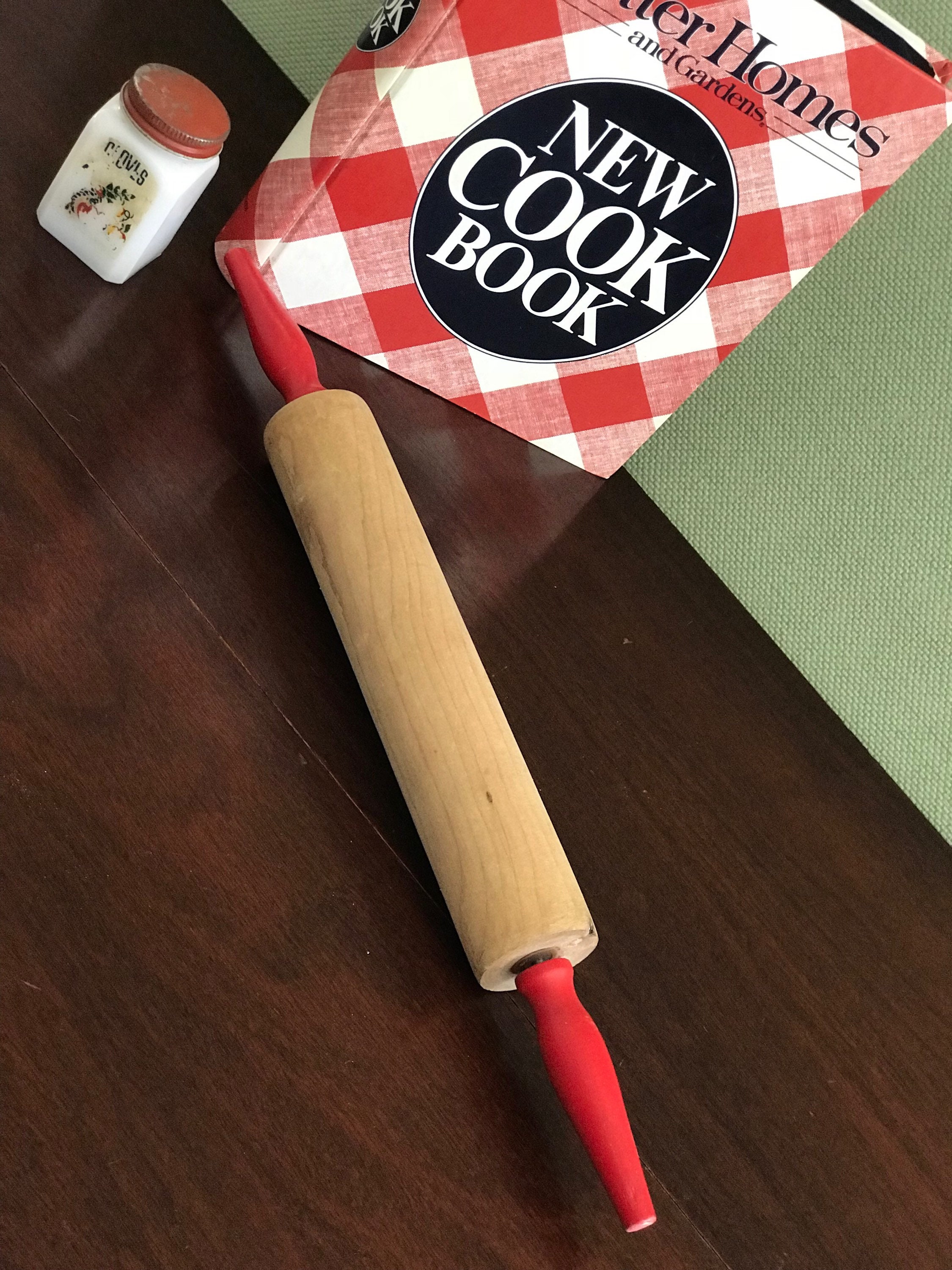 Wood Rolling Pin With Red Handles Vintage Wood Rolling Pin Pastry