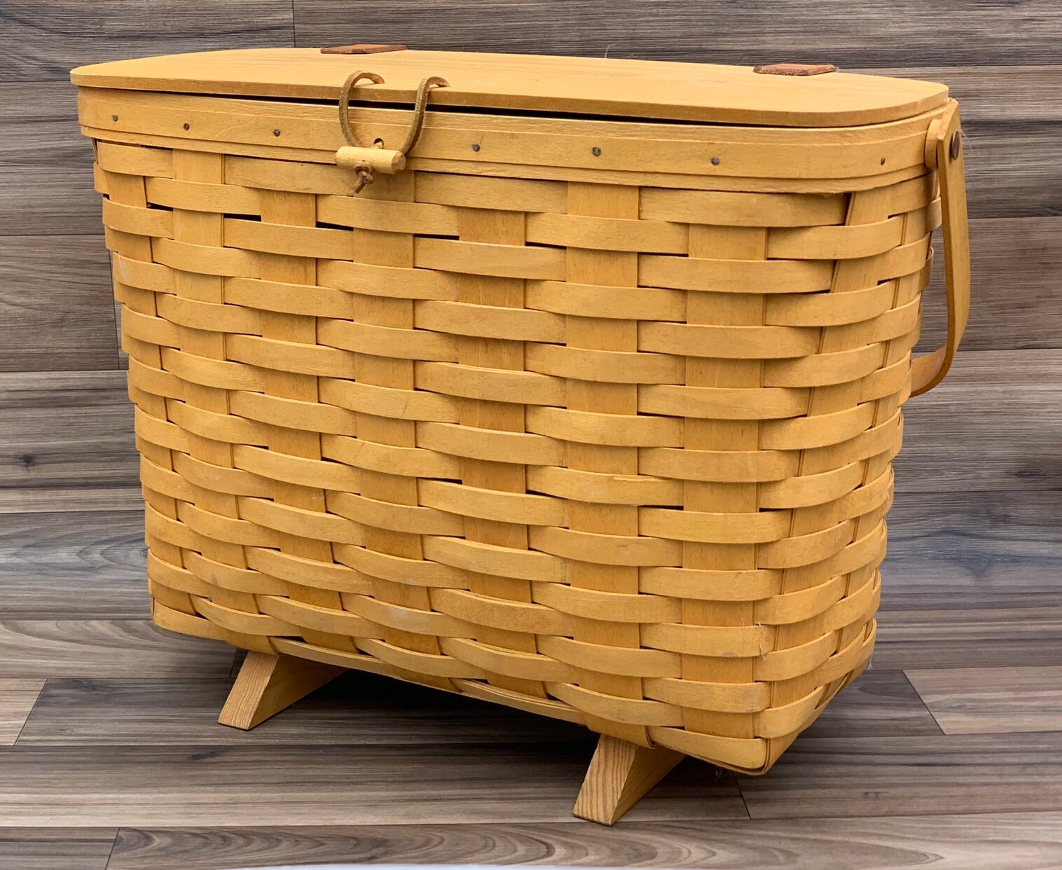 Vintage Longaberger Basket Rustic Home Decor, Magazine Basket with lid