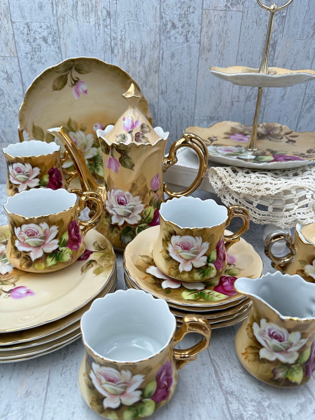 Vintage Lefton Heritage Floral Handpainted China Tea Set 1960s ...
