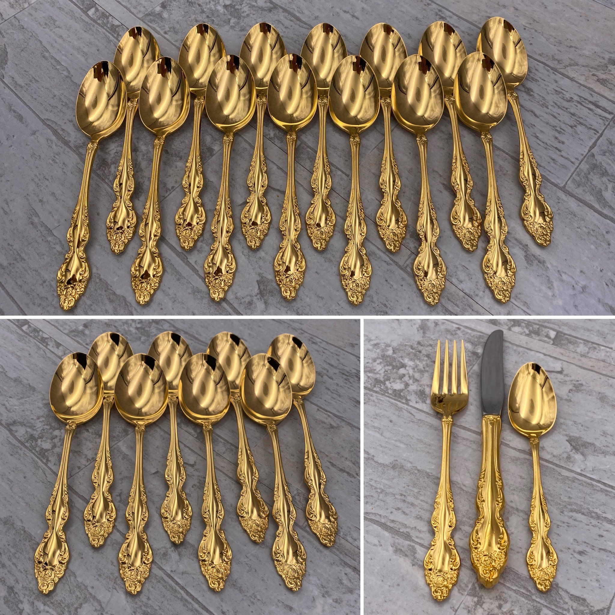 Vintage Gold Flatware set in Silverware chest, 1881 Rogers Golden