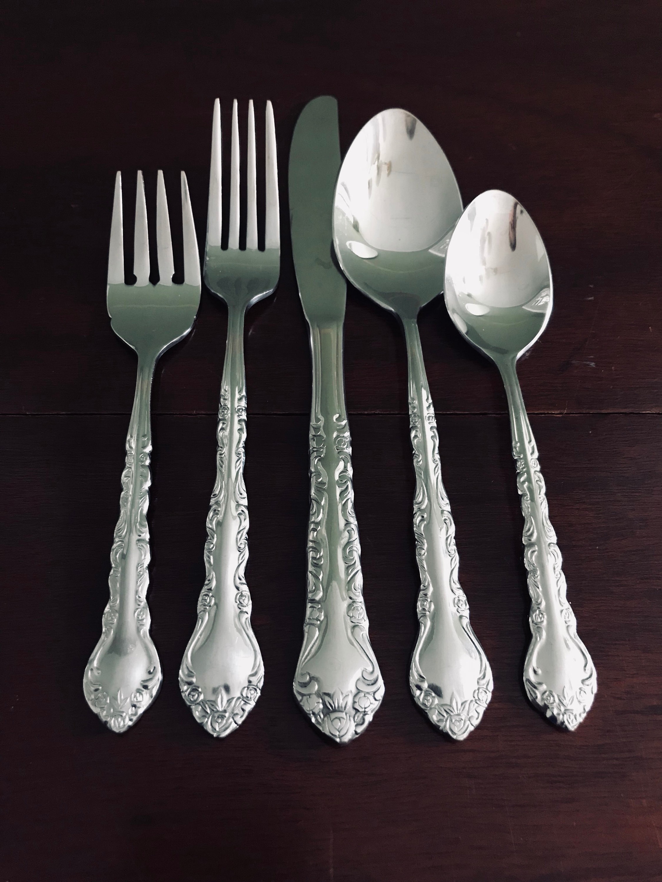 RESERVED FOR MARY Vintage Rose Stainless Flatware Set, Classic Rose