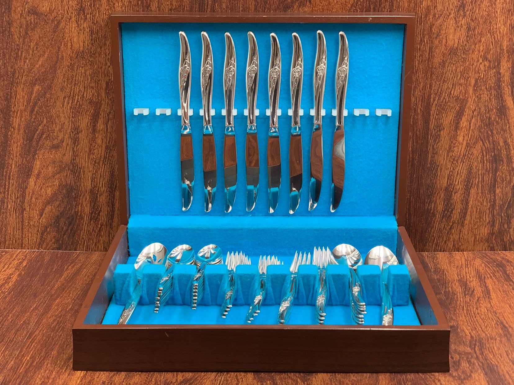 New Silverware Set, Vintage Rose Song 1881 Rogers Oneida Service for 8