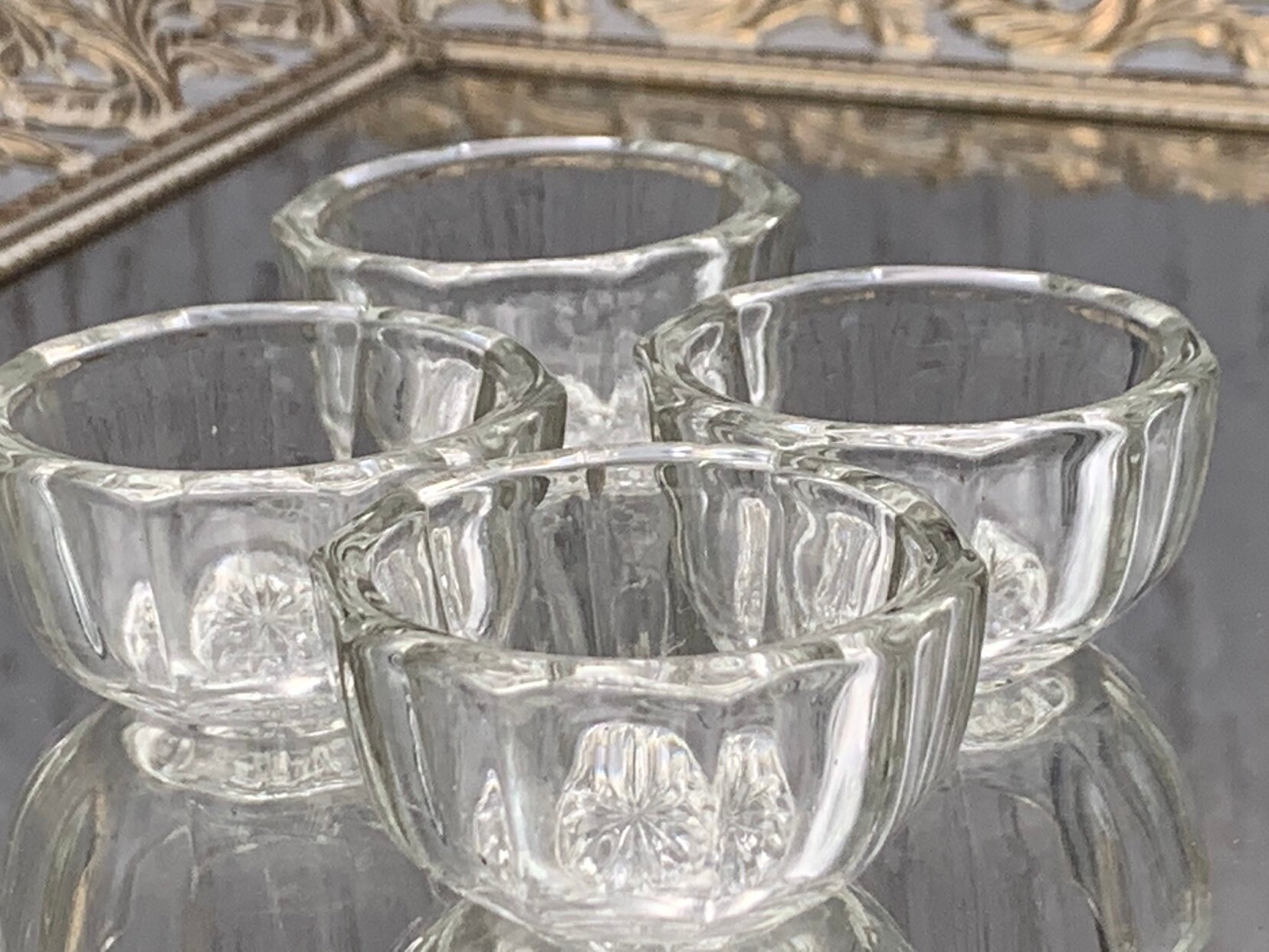 Vintage glass Salt cellars, set of 4 Open salt cellars, pressed glass
