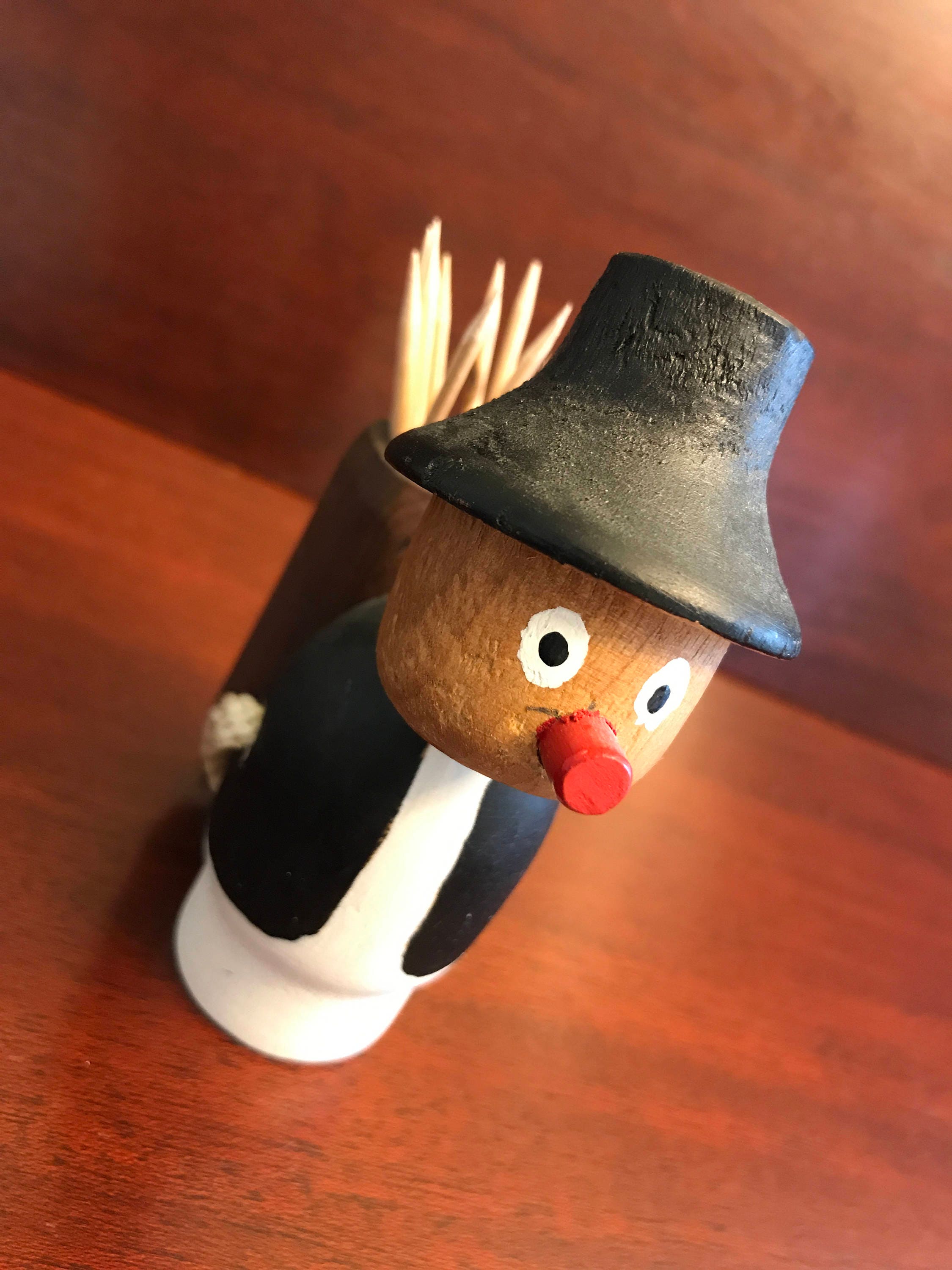 Toothpick holder, little German style man toothpick holder, carved wood