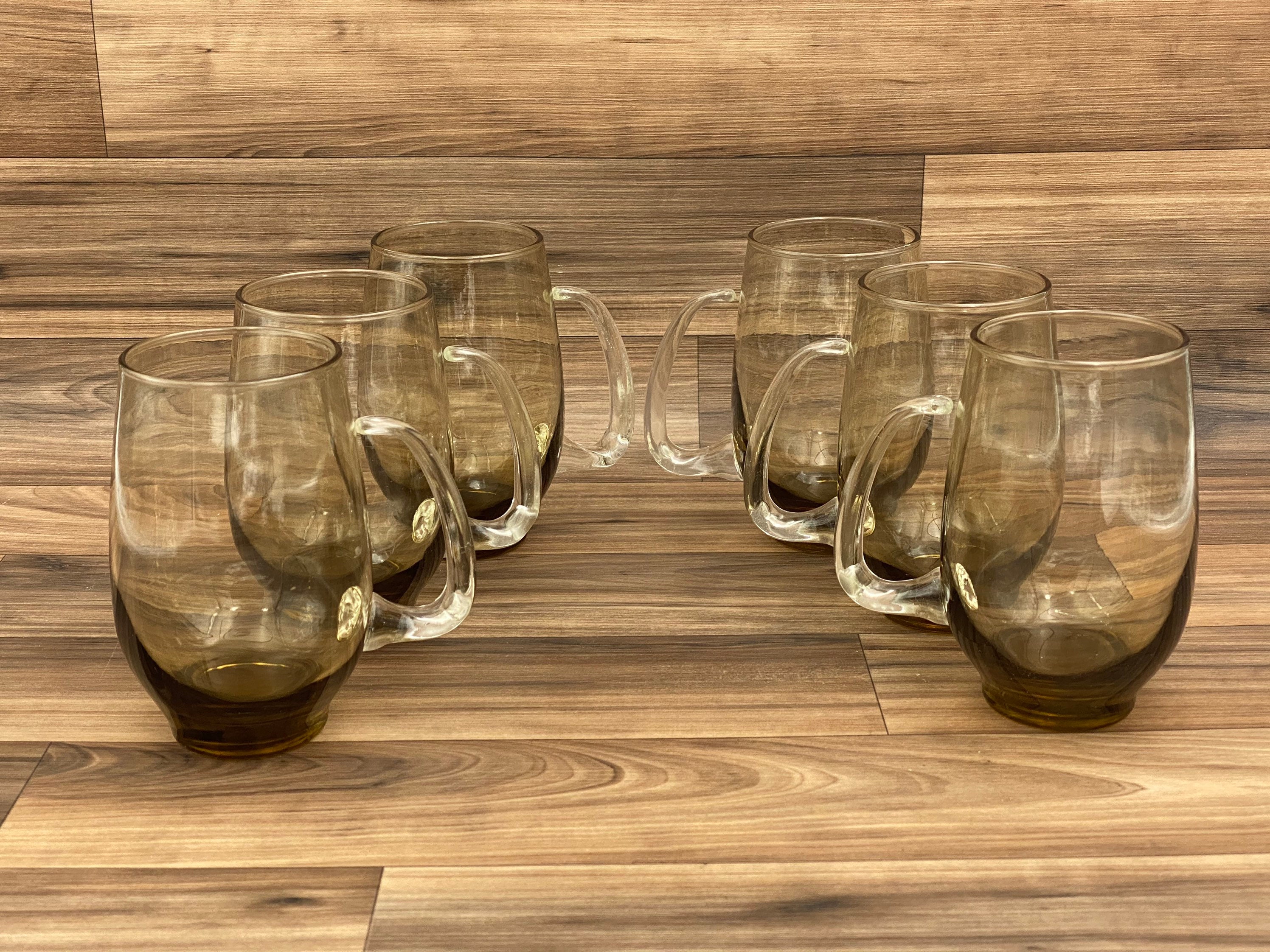 Smoke Glass Tankard Mugs, Vintage Libbey glasses, Mid Century drink