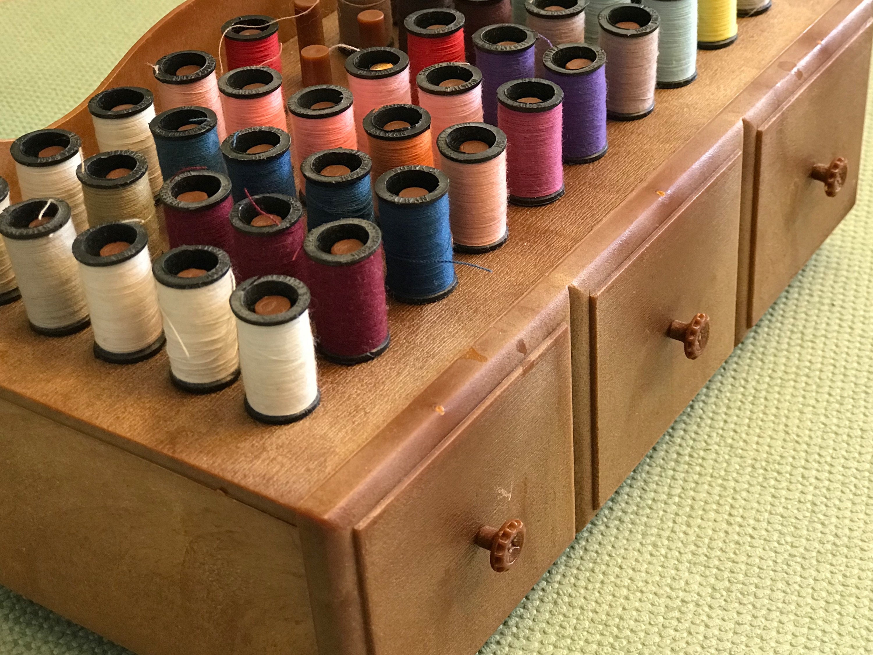 Vintage Sewing Box, Mini spools of thread, Sewing Storage, Sering Box