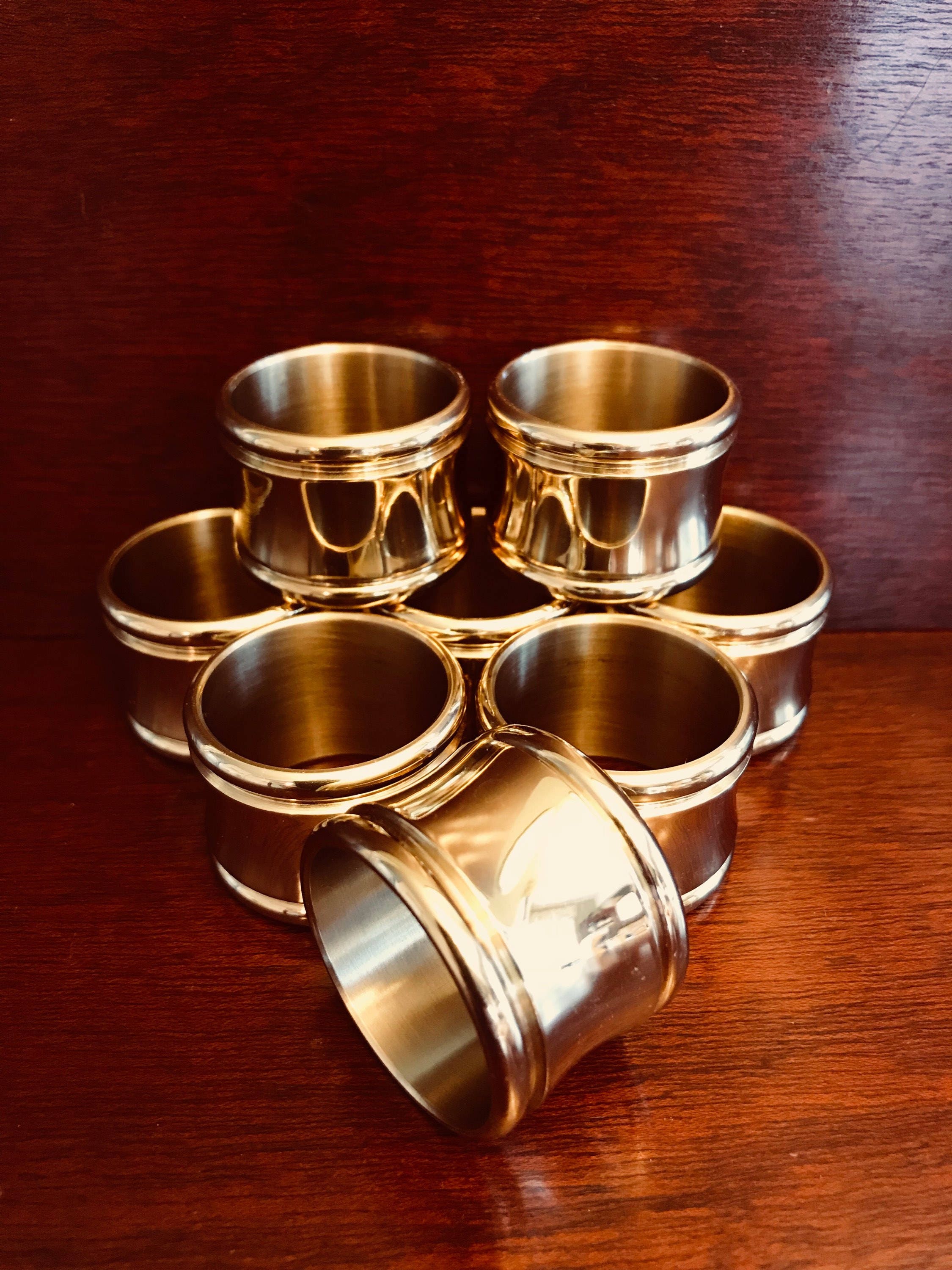 Vintage Solid Brass Napkin Rings, 8 piece set, Holiday dinner Napkin