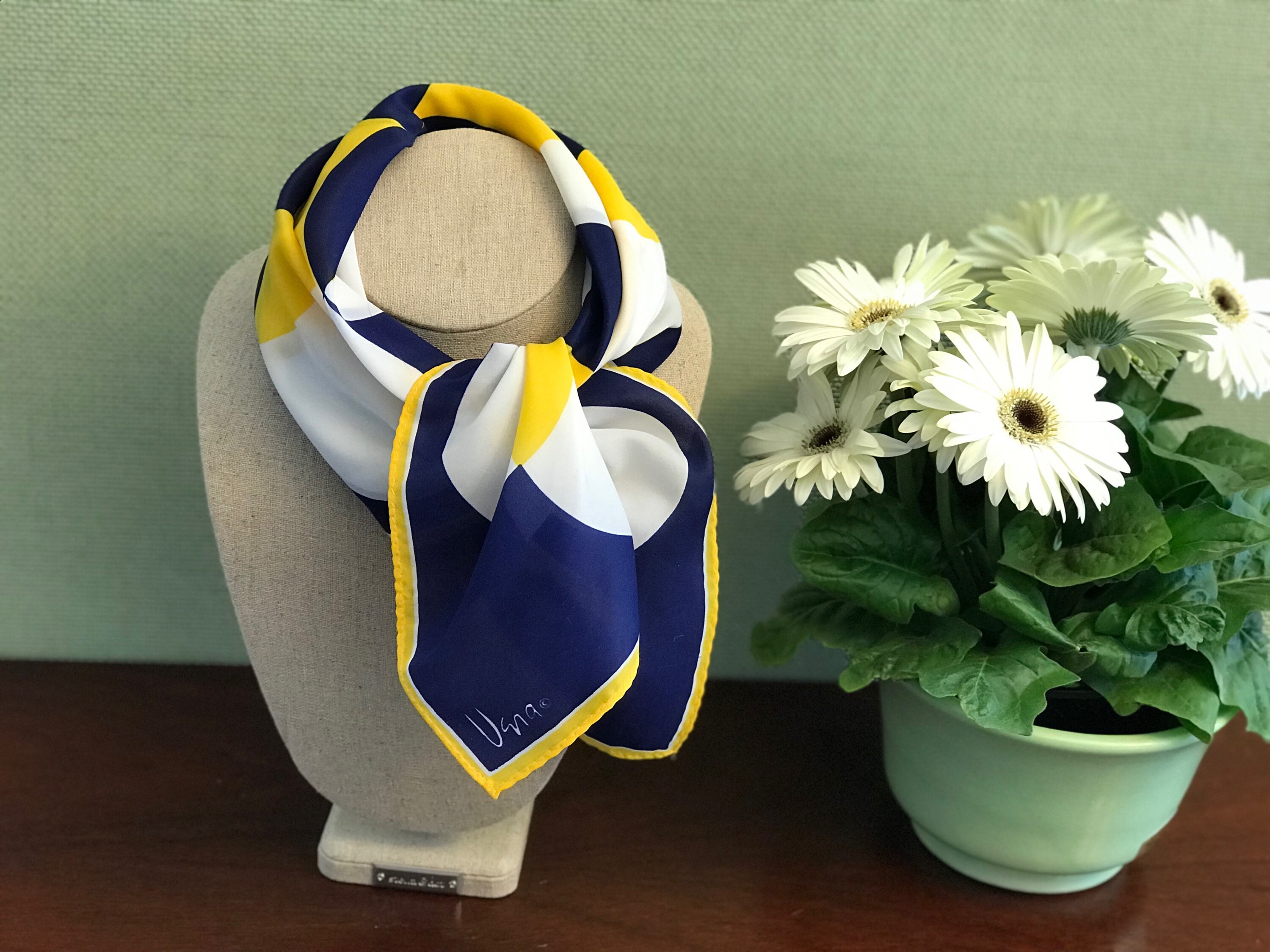 Vintage Scarf, Vera Neumann Scarf, 1970s Designer Scarf, Blue yellow