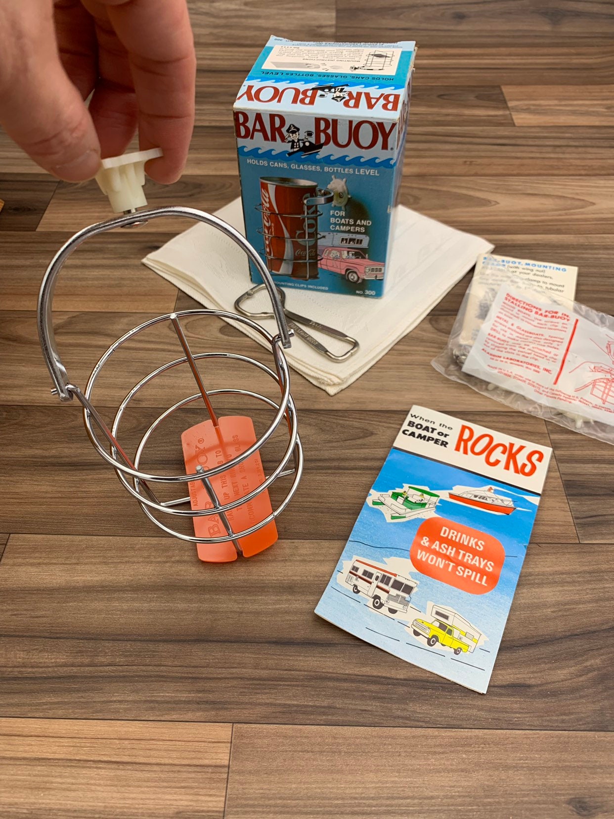 Vintage drink holder, hanging metal holder for drinks on Boat or