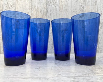 Vintage Glass tumblers, Refreshers Cobalt Blue by Anchor Hocking, Set Of 4, Gift for Him