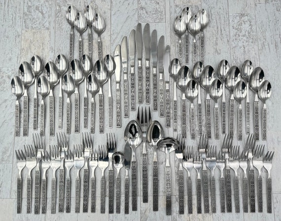 Vintage Flatware Set, MCM Orleans Geometric Stainless Silverware set