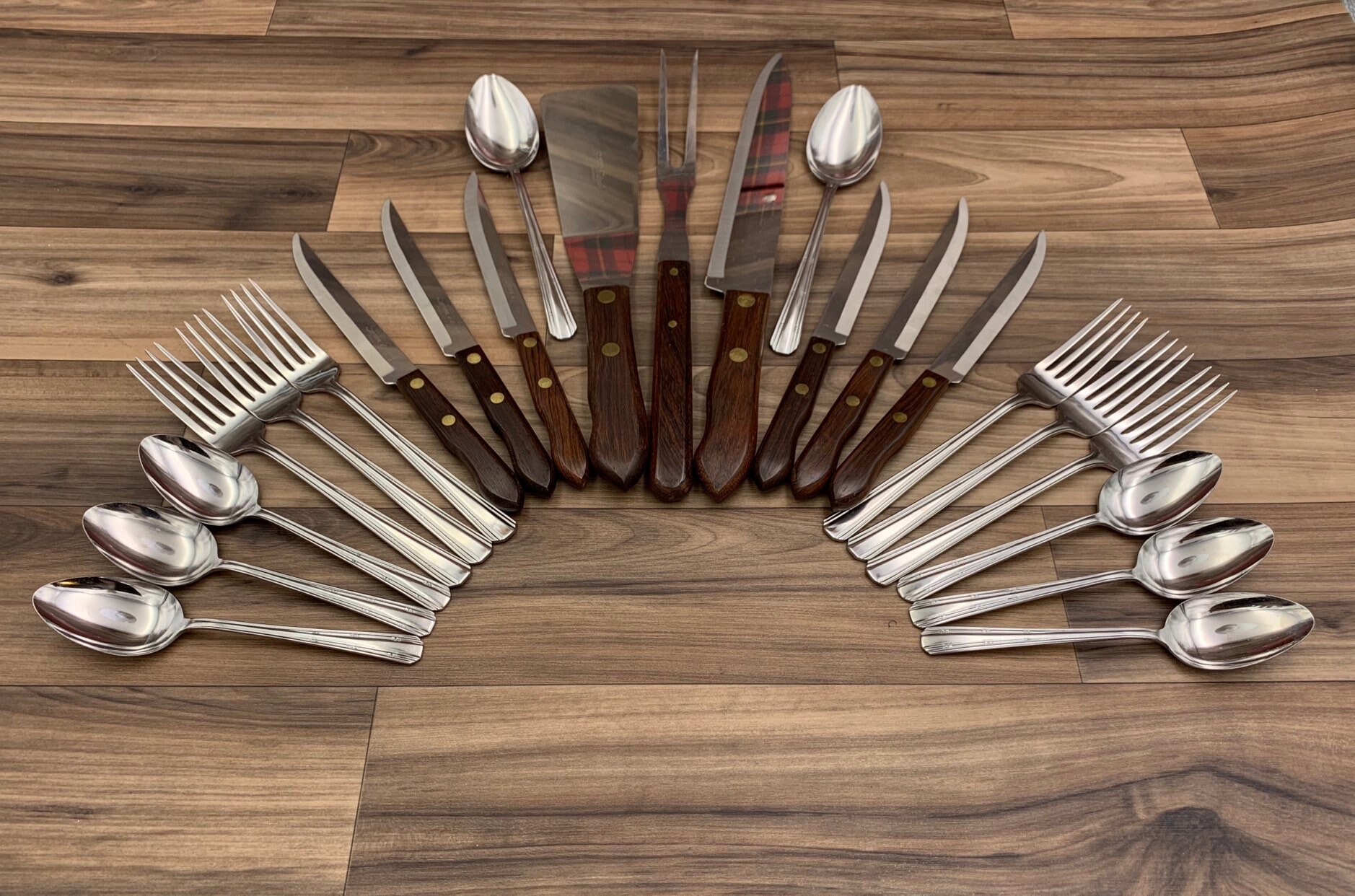 Vintage Picnic Set Utica Stainless Flatware set Super Edge Knife set