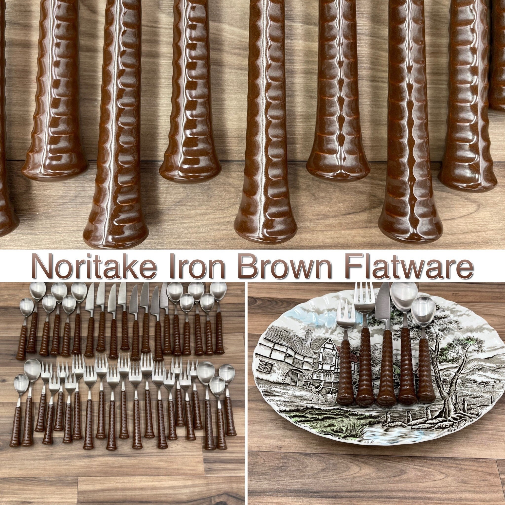 Mid Century Flatware set, RARE Noritake Iron Brown Vintage Silverware set