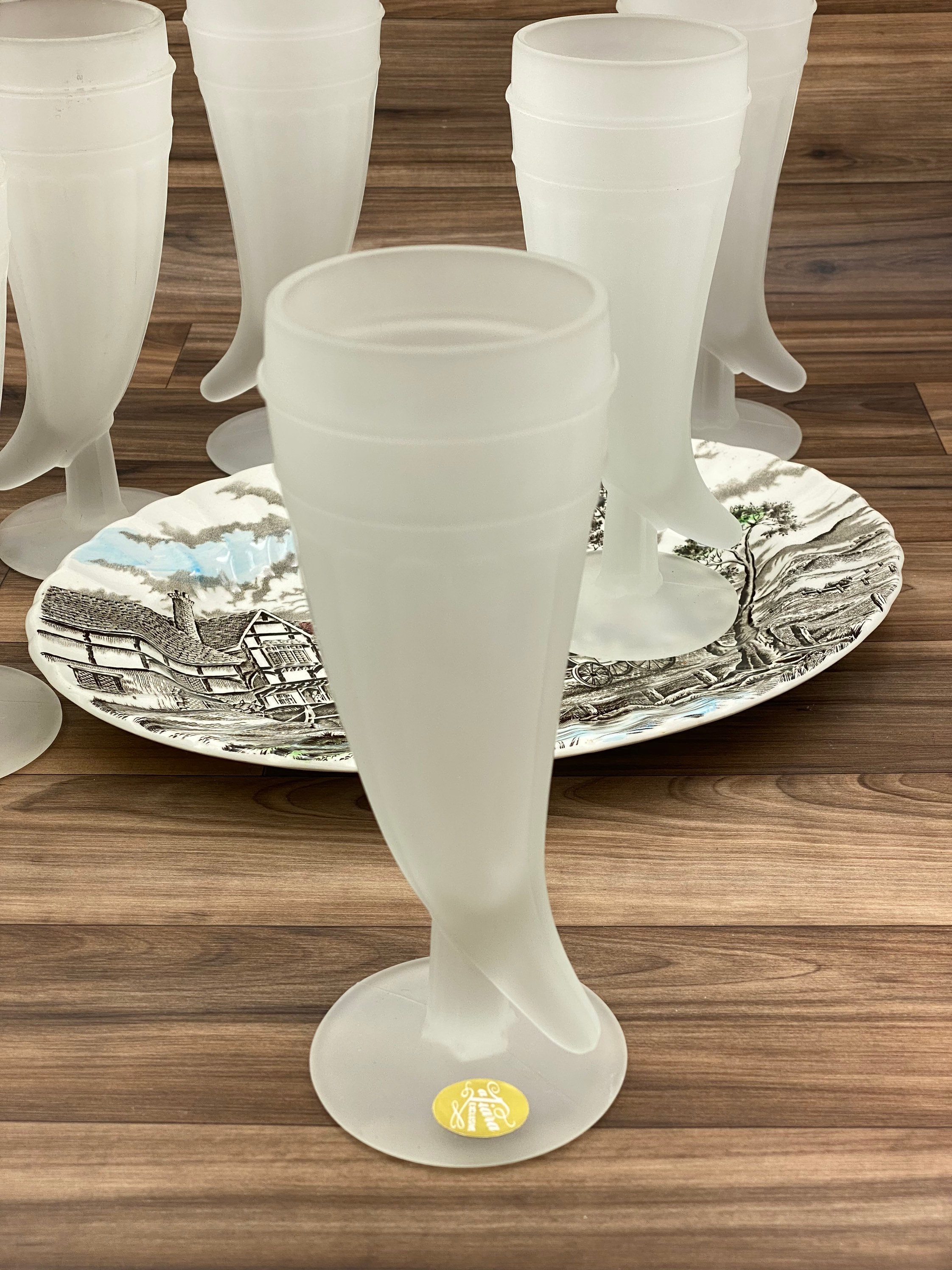 Vintage Powder Horn Glasses, Frosted Glass Horn Shaped by Tiara, Set Of 6, Gift for Him, Man