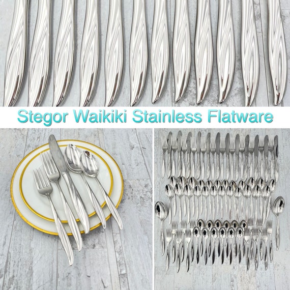 Waikiki Flatware set Gorham Stegor Stainless Vintage Silverware Set, service for 12, New