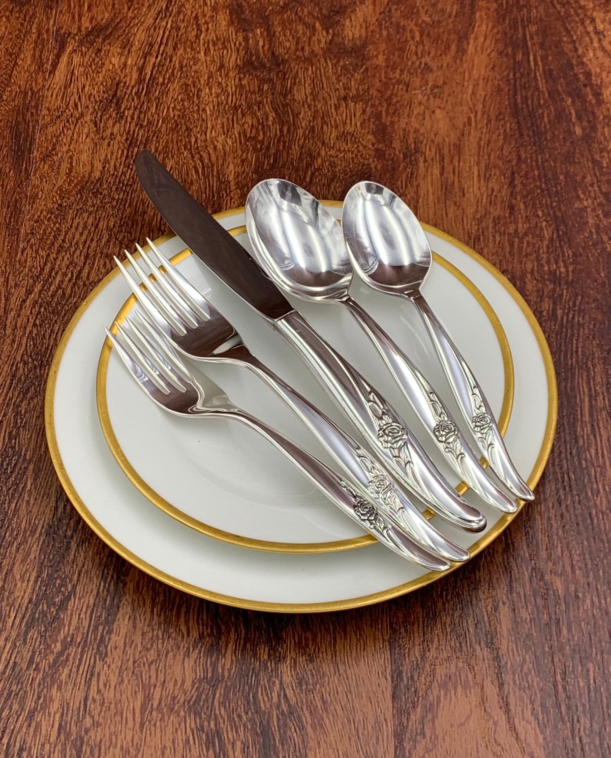 New Silverware Set, Vintage Rose Song 1881 Rogers Oneida Service for 8