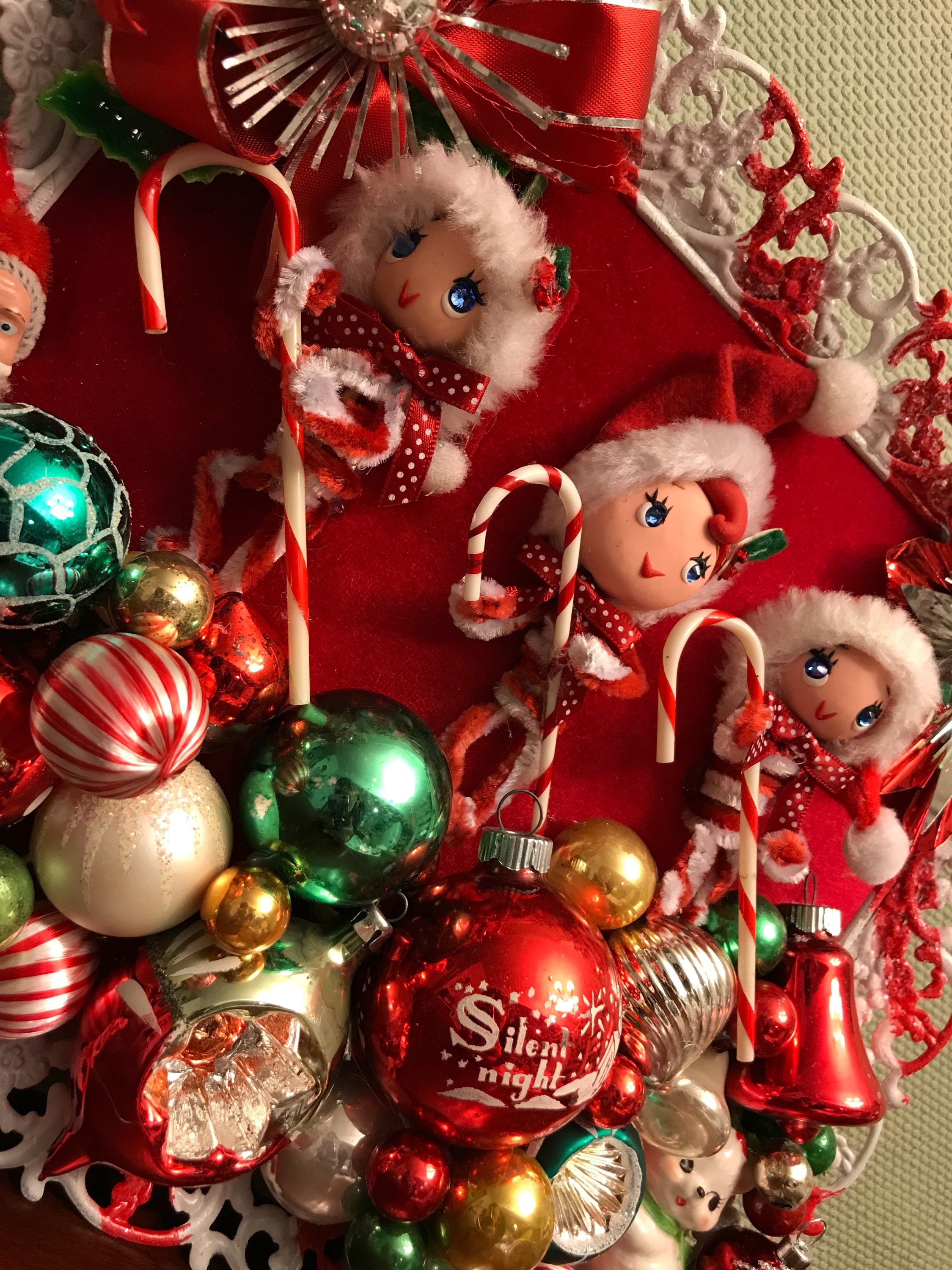 Vintage Christmas Ornament Art, Kitschy Christmas, Pixie Elves in