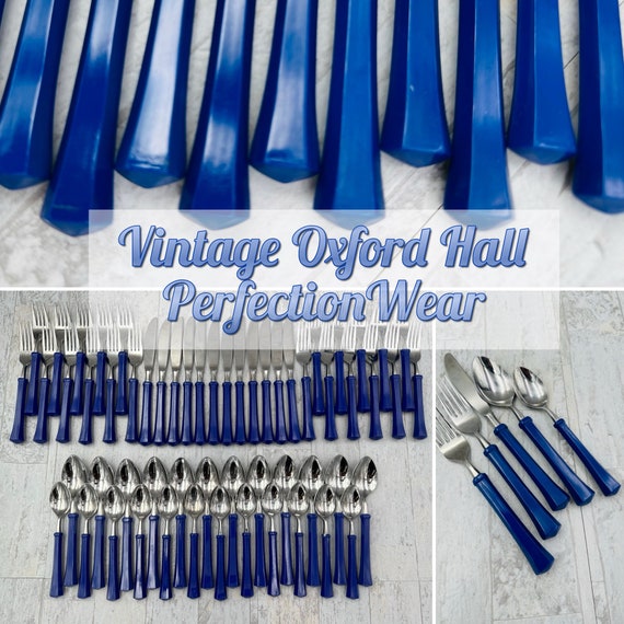 Vintage Flatware set, Rare Oxford Hall PerfectionWear Blue Plastic Handles, Outdoor Entertaining, gift for her