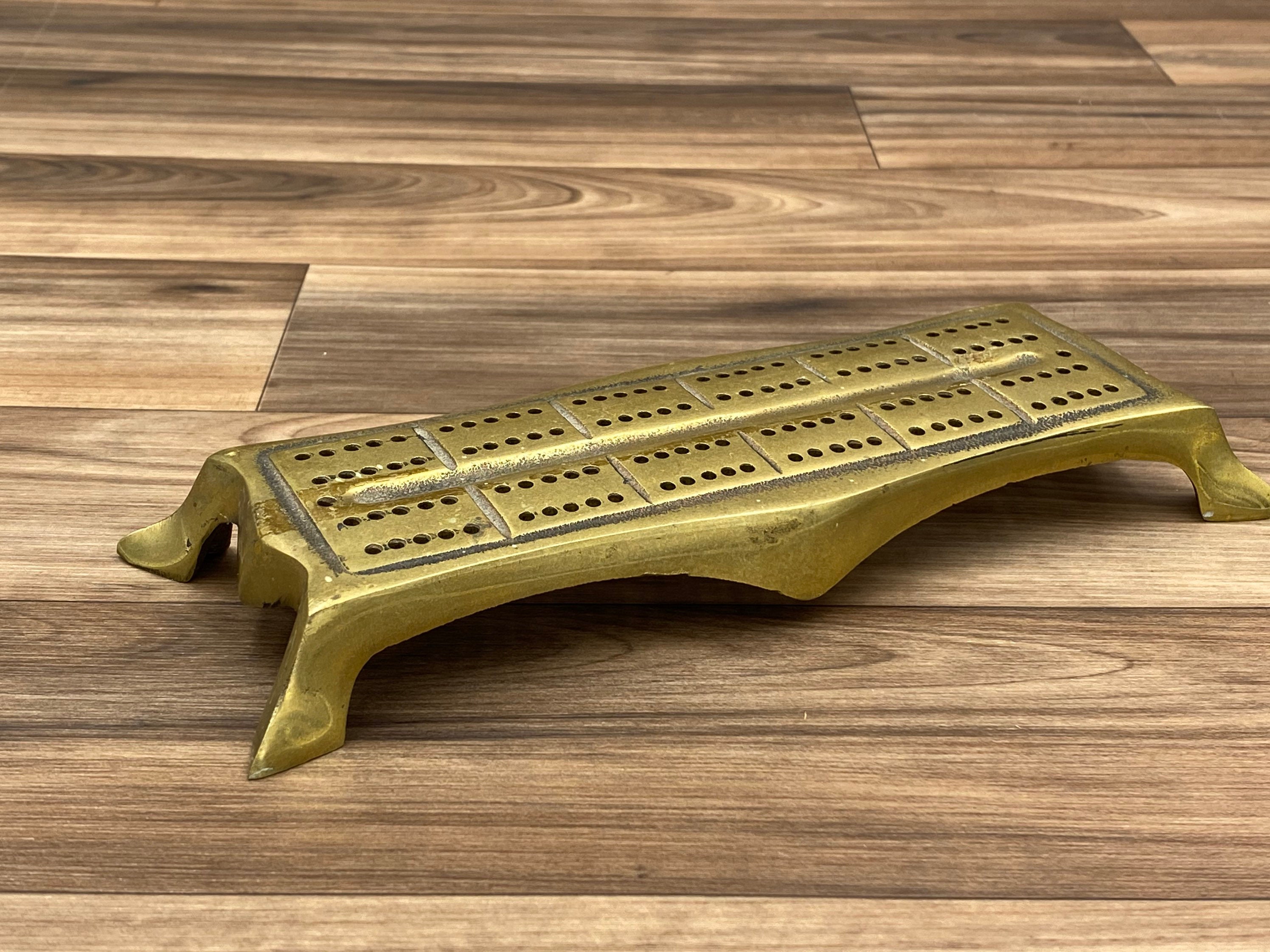 Mid Century Cribbage Board, Solid Brass Asian footed style, signed MECO ...