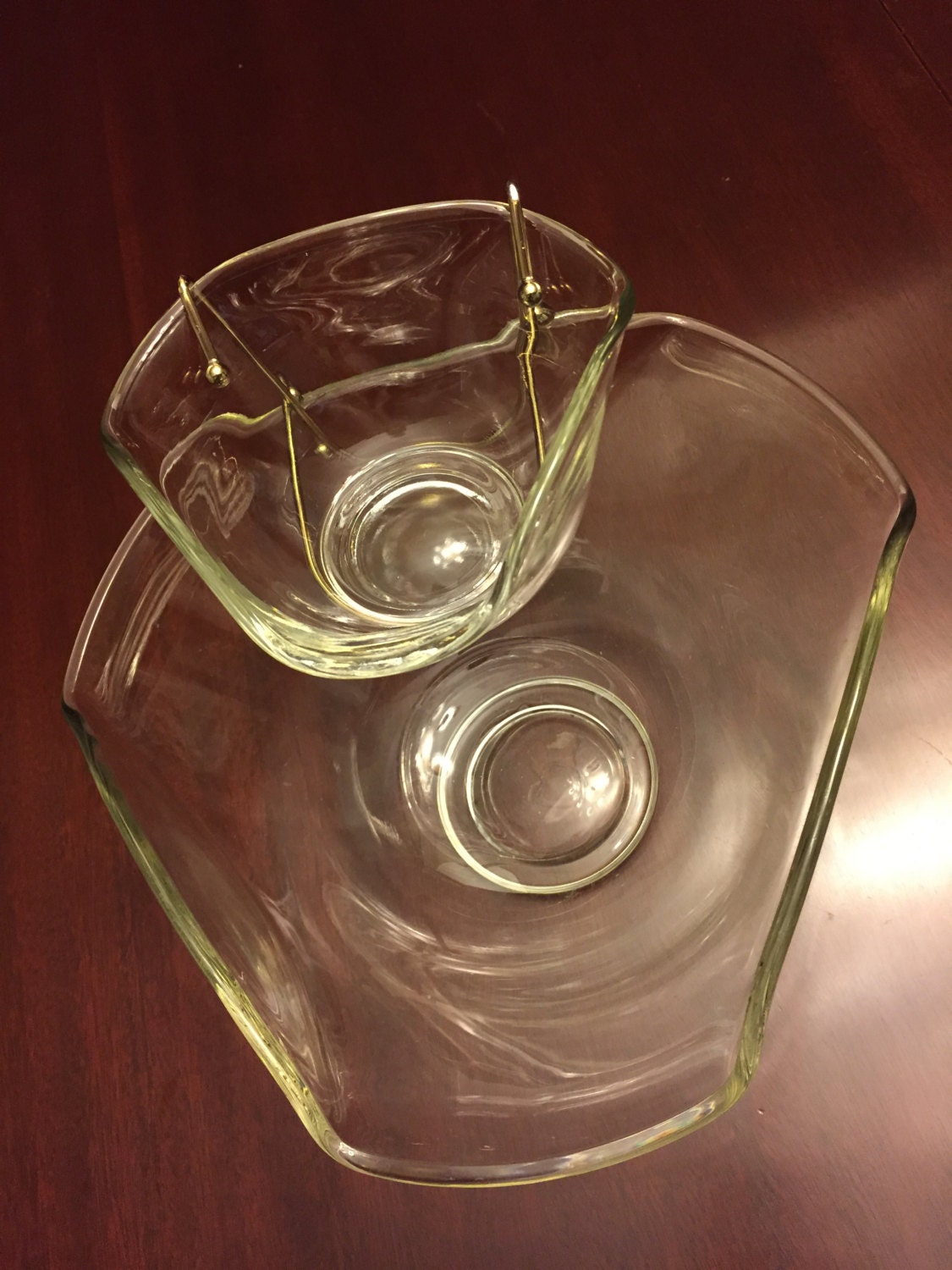 Vintage Glass Chip and Dip set Clear glass Party bowls Indiana Glass